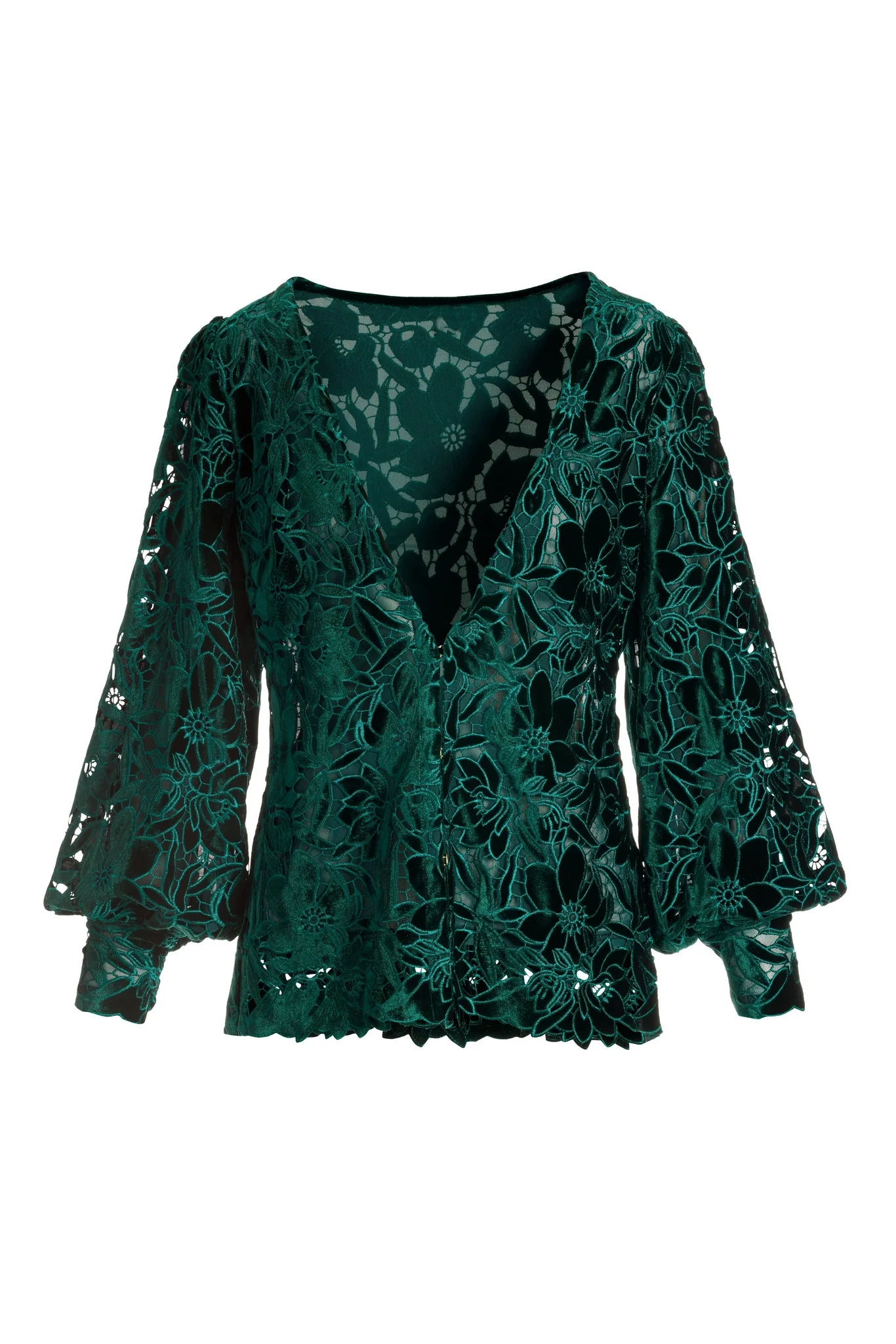 Velvet Floral Lace Hip Length Duster Emerald - Futureuc
