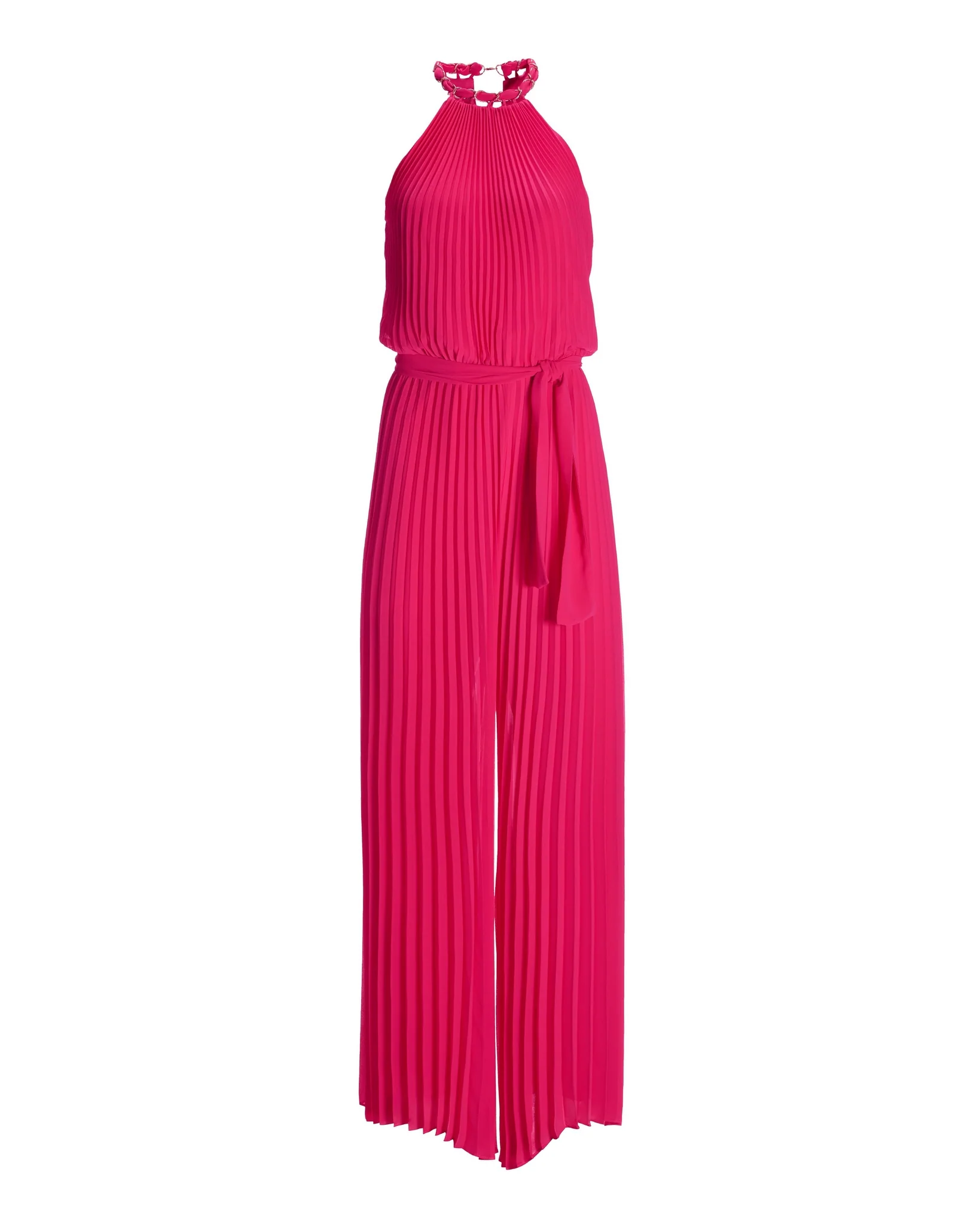 Chain Detail High Neck Pleated Jumpsuit Magenta - Futureuc