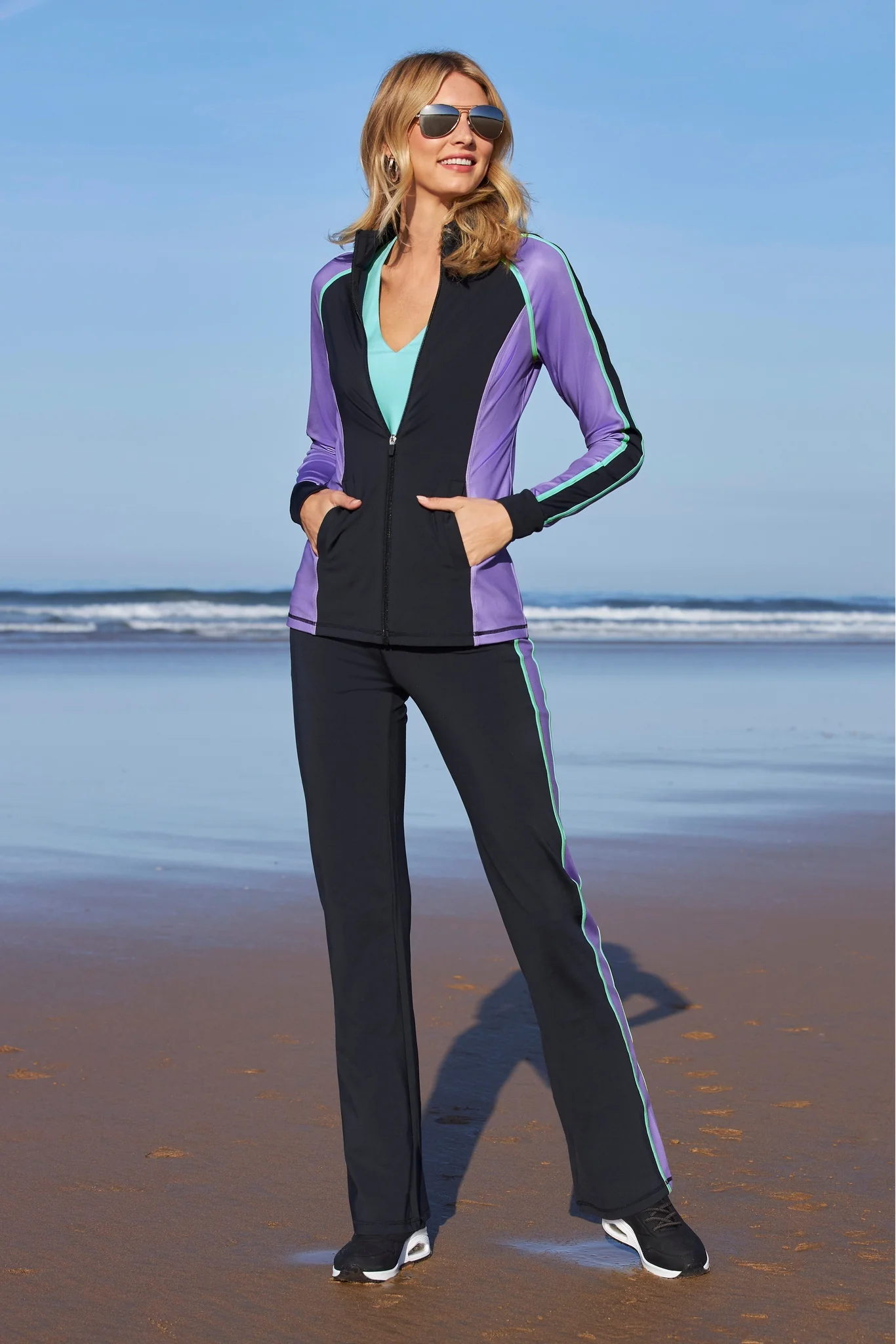 B Active Piped Zip Up Set Black Multi - Futureuc