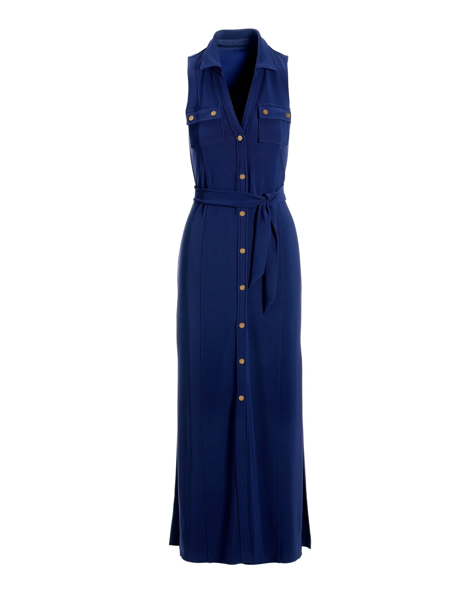 Beyond Travel Button Front Collared Maxi Dress Maritime Navy - Futureuc