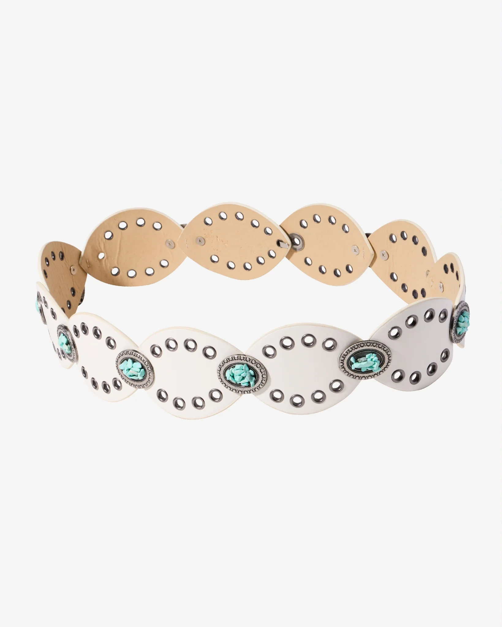 Turquoise Grommet Leather Waist Belt Off White - Futureuc