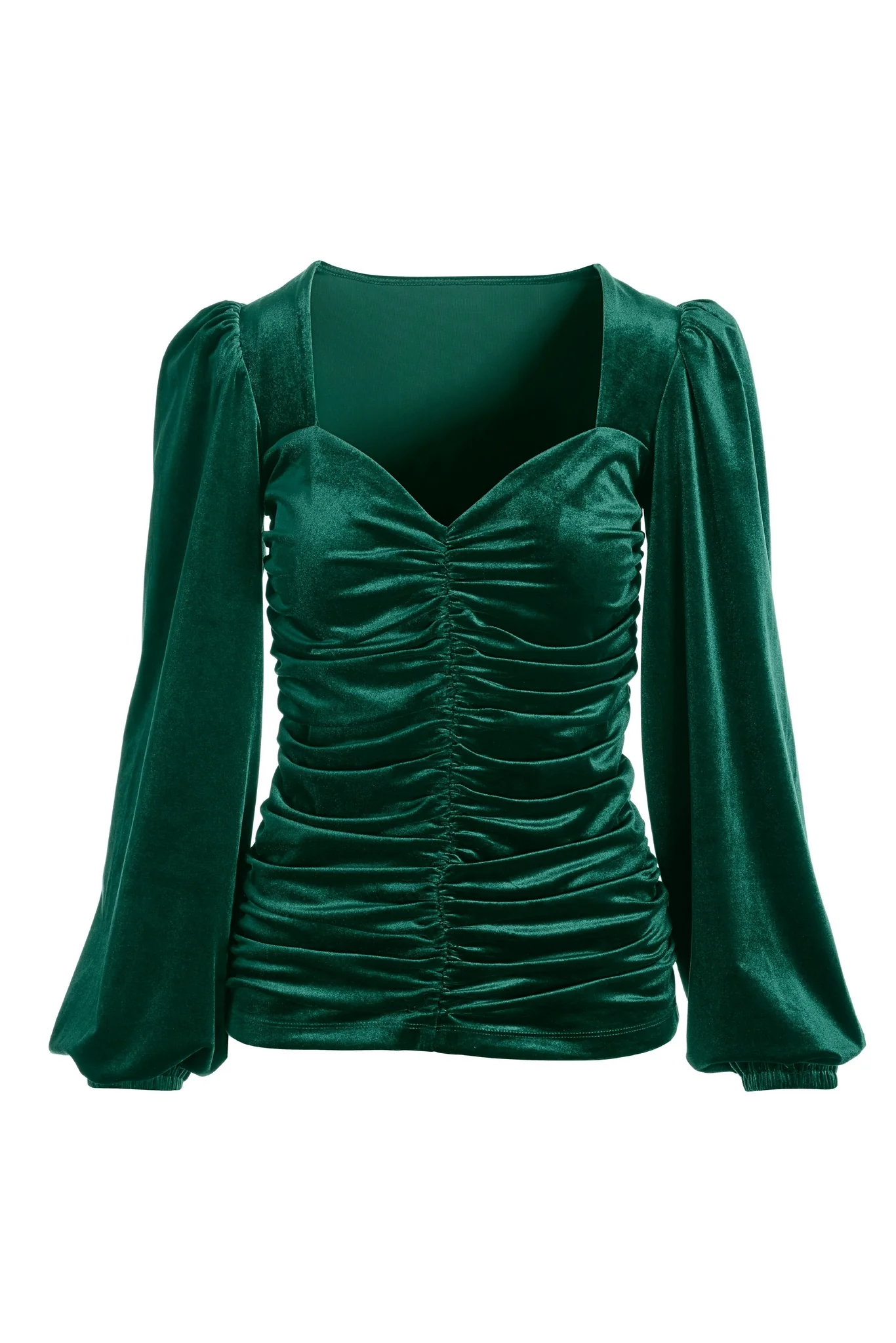 Velvet Ruched Sweetheart Top Emerald - Futureuc