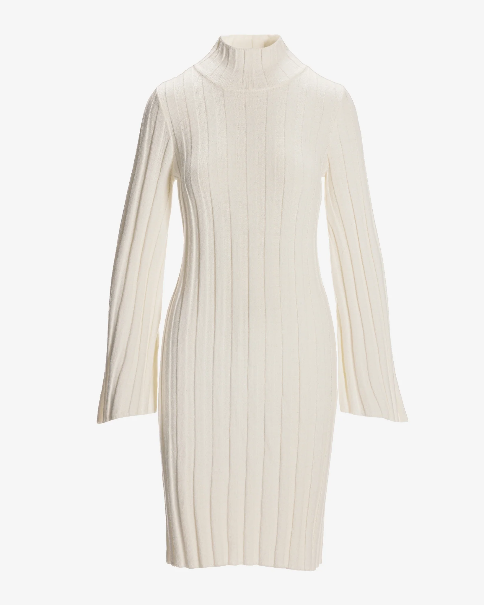 Turtleneck Bell Sleeve Wide Rib Sweater Dress Off White - Futureuc