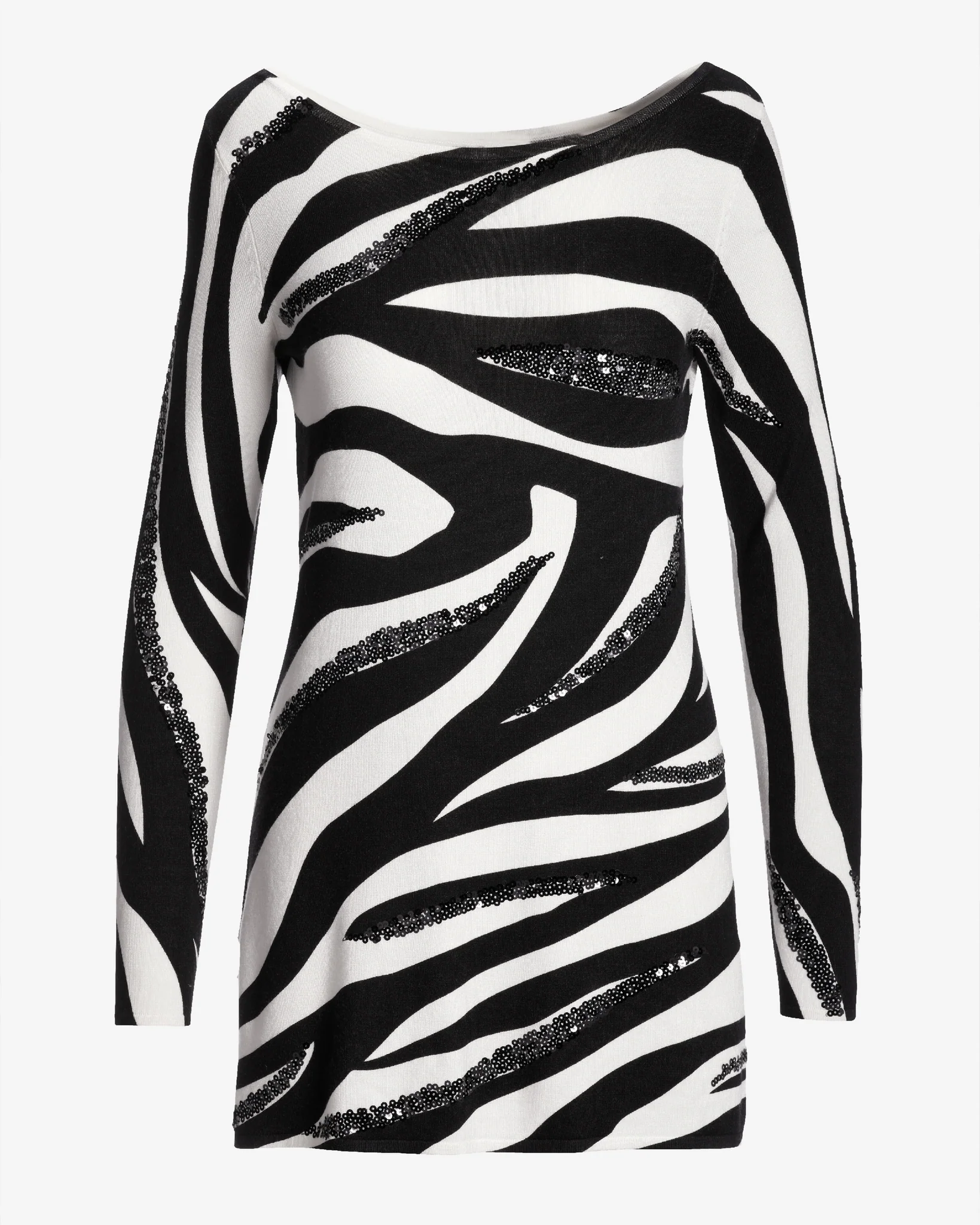 Zebra Shine Boatneck Tunic Sweater Black/White - Futureuc