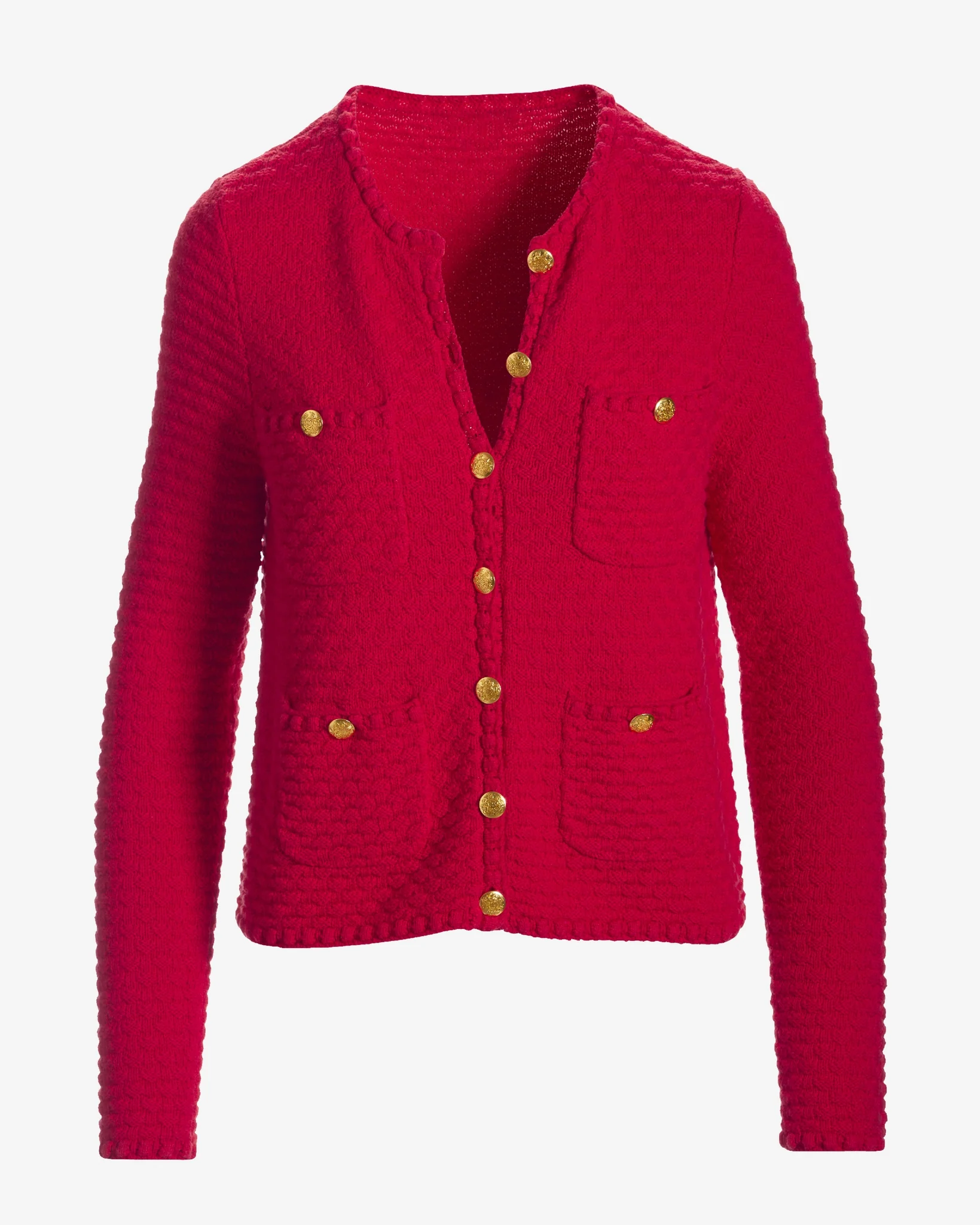 Button Detail Pocket Sweater Cardigan True Red - Futureuc