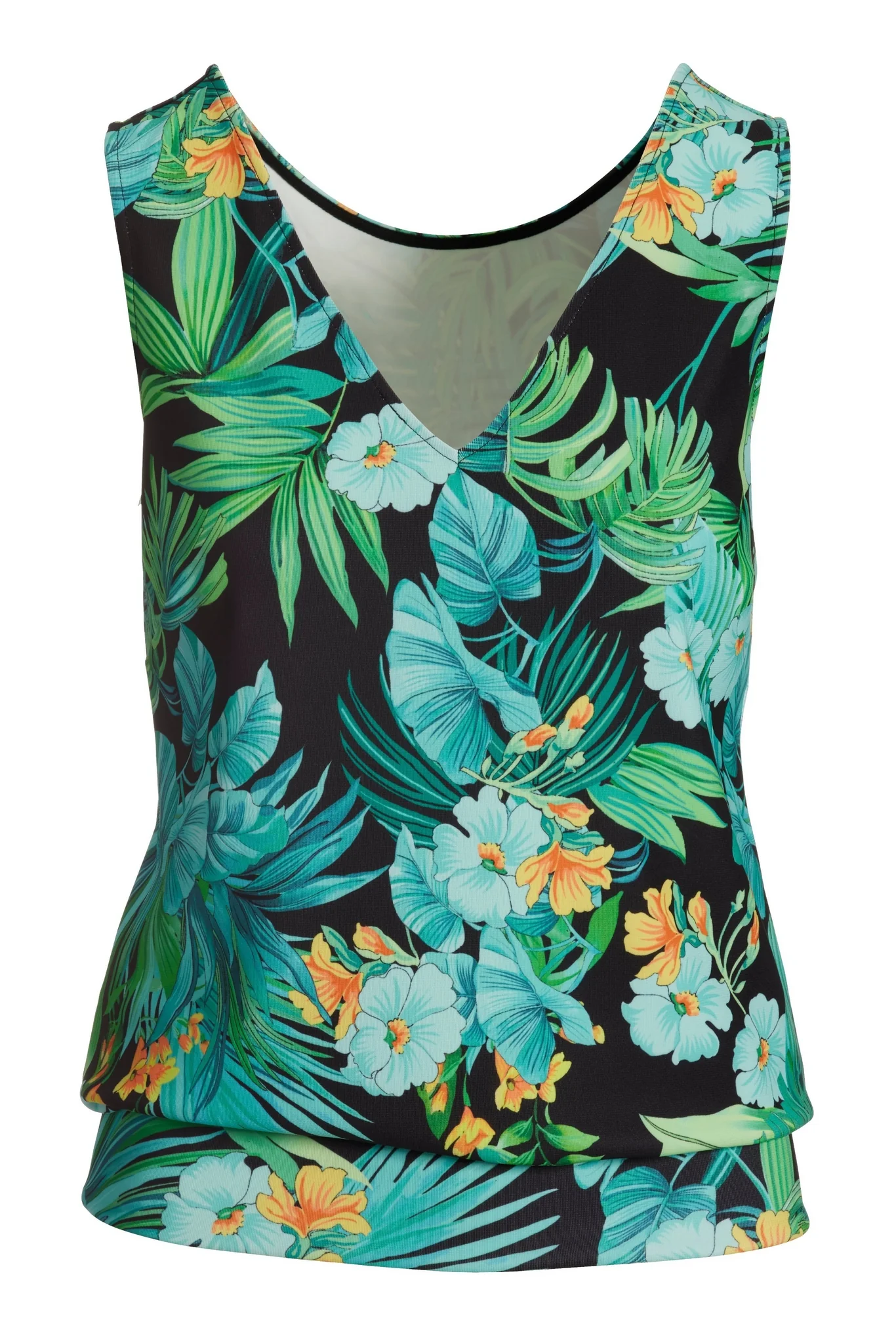 Beyond Travel Tropical Printed Sleeveless Blouson Top Green Multi - Futureuc