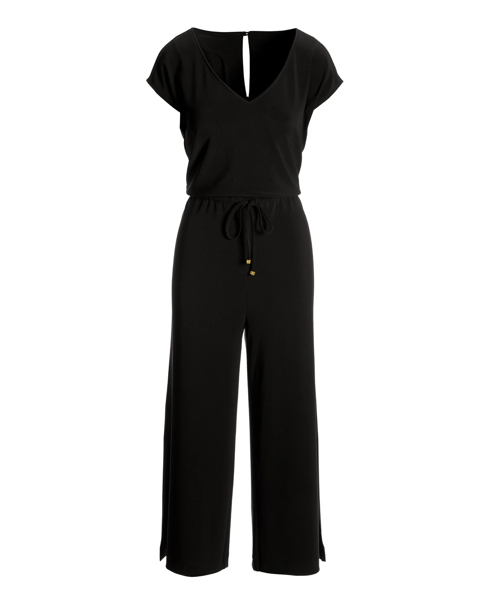 Beyond Travel V-neck Drawstring Crop Jumpsuit Jet Black - Futureuc