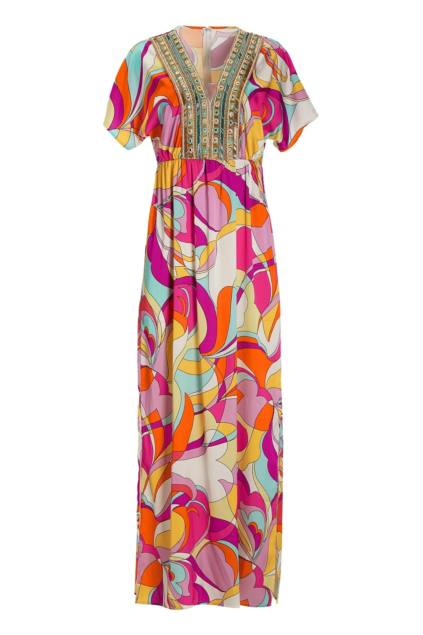 Abstract Print Embellished Maxi Dress Hamptons Swirl - Futureuc