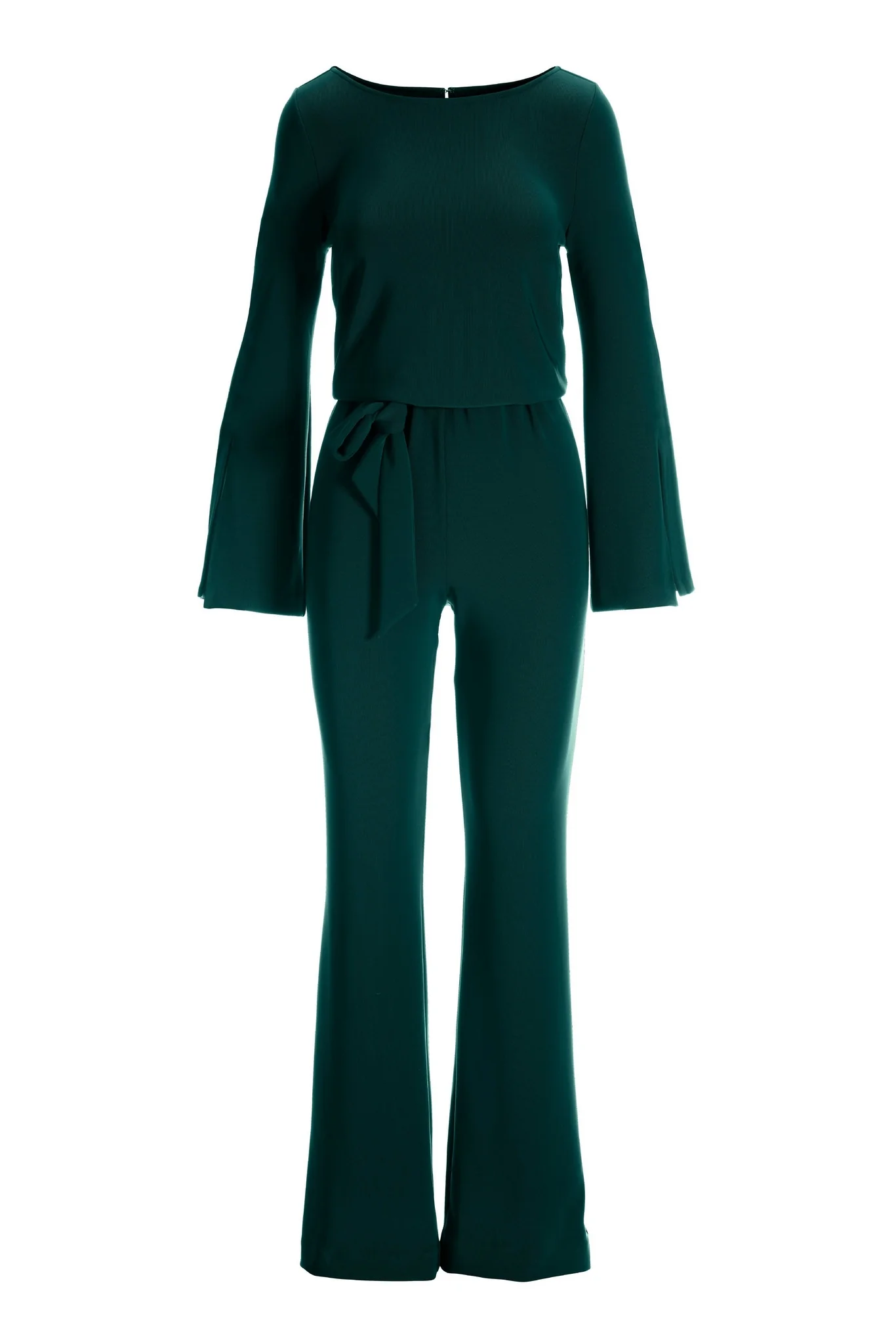 Beyond Travel Long Sleeve Tie Waist Jumpsuit Deep Emerald - Futureuc