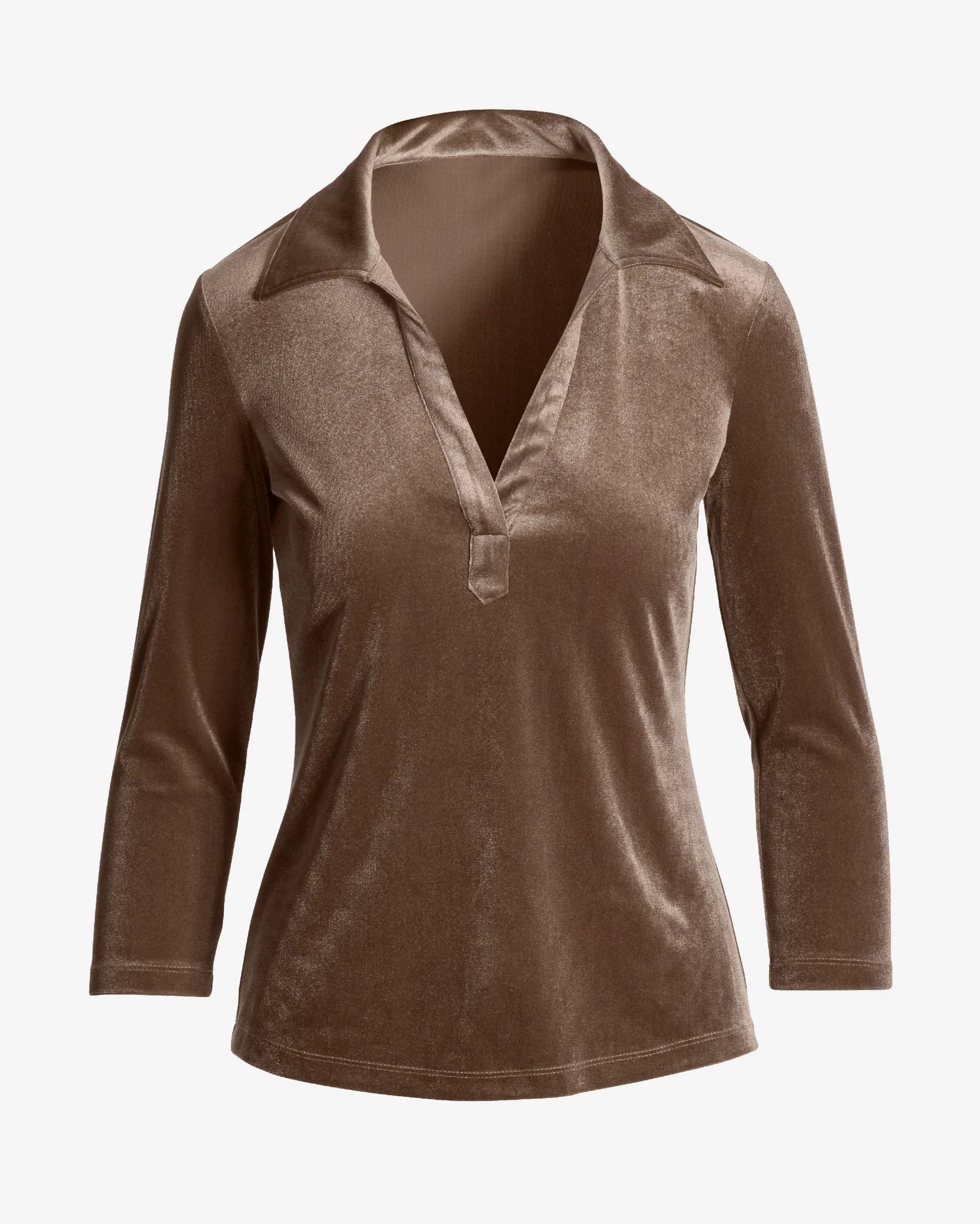 Velvet Collared Knit Top Taupe - Futureuc