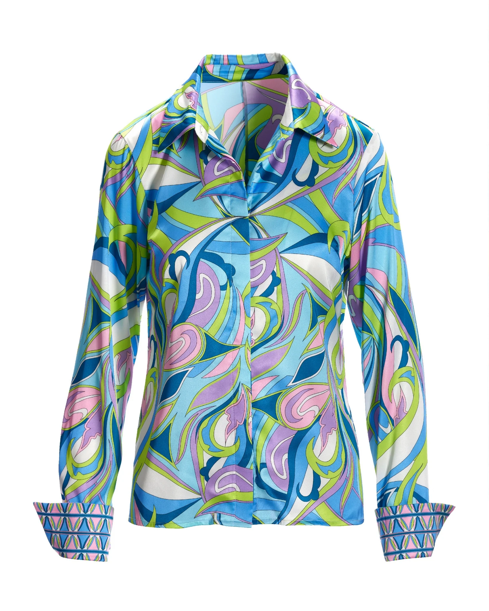 Abigail Abstract Print Sophia Button Up Charmeuse Blouse Multi - Futureuc