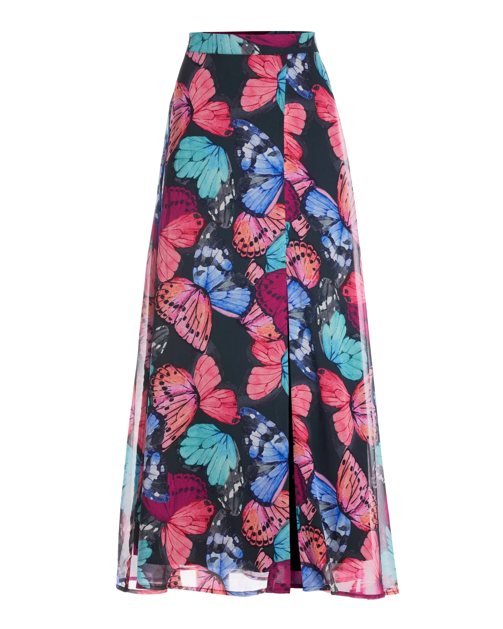 Butterfly Chiffon Print Maxi Skirt Black Multi - Futureuc