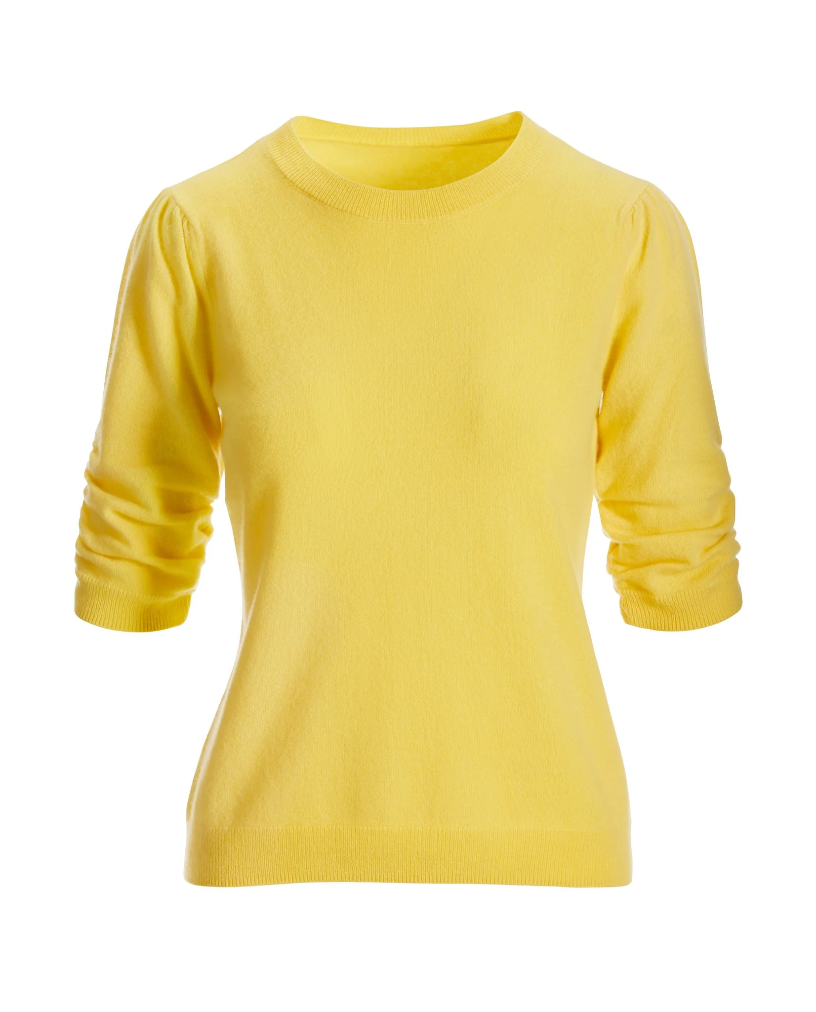 Cashmere Ruched Short Sleeve Sweater Lemon Drop - Futureuc