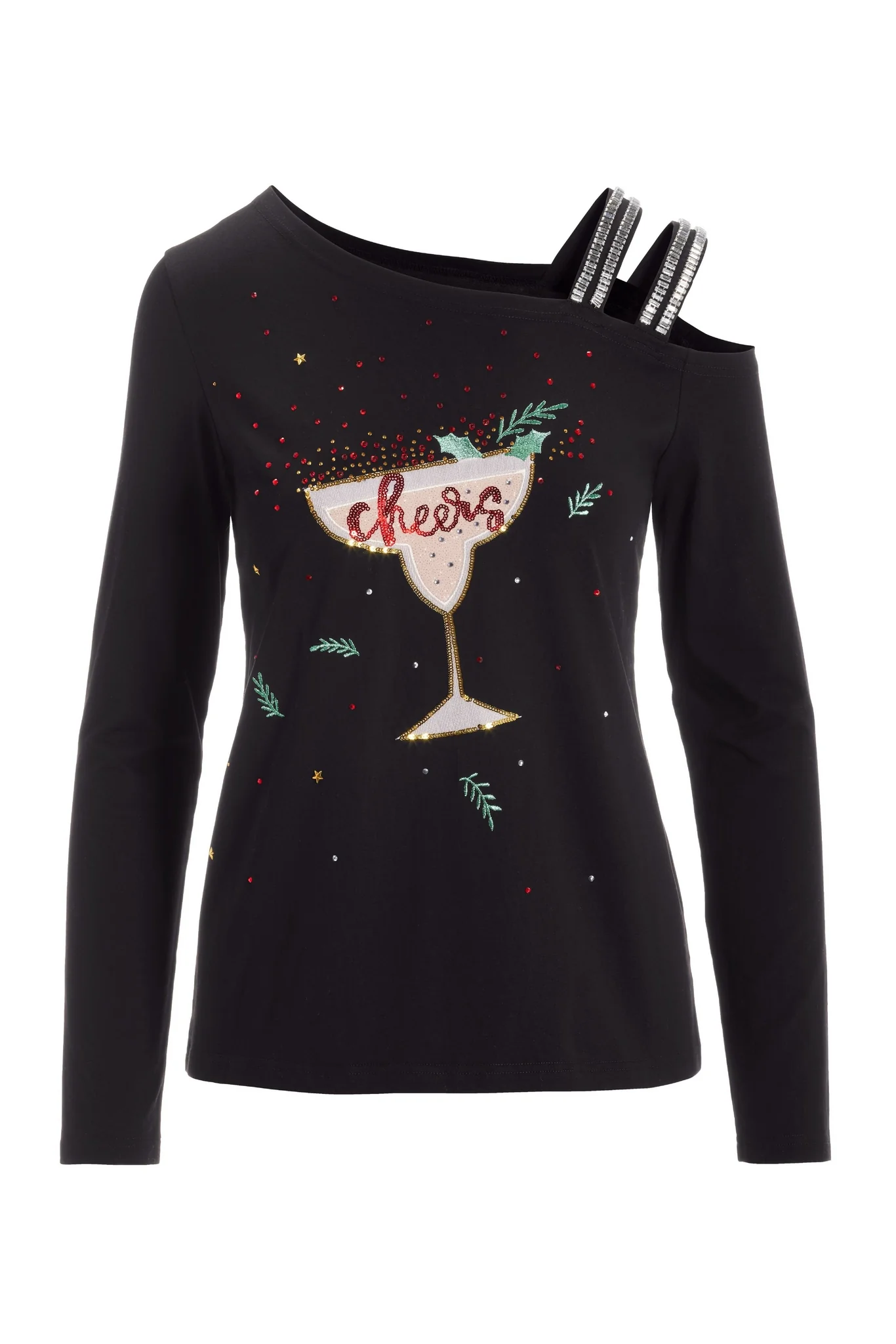 Cheers Embellished Strap Top Black - Futureuc