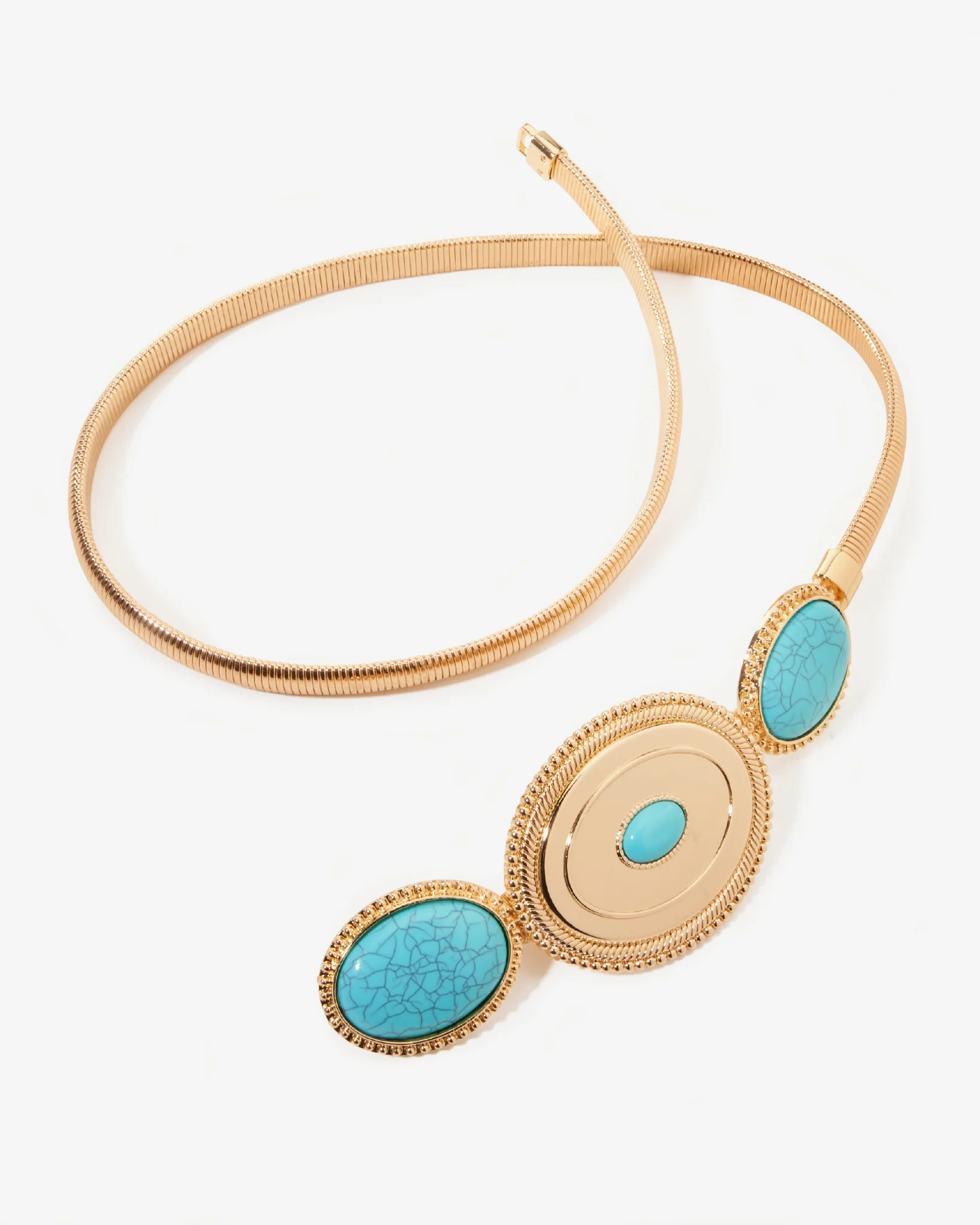 Triple Stone Slinky Buckle Belt Gold - Futureuc