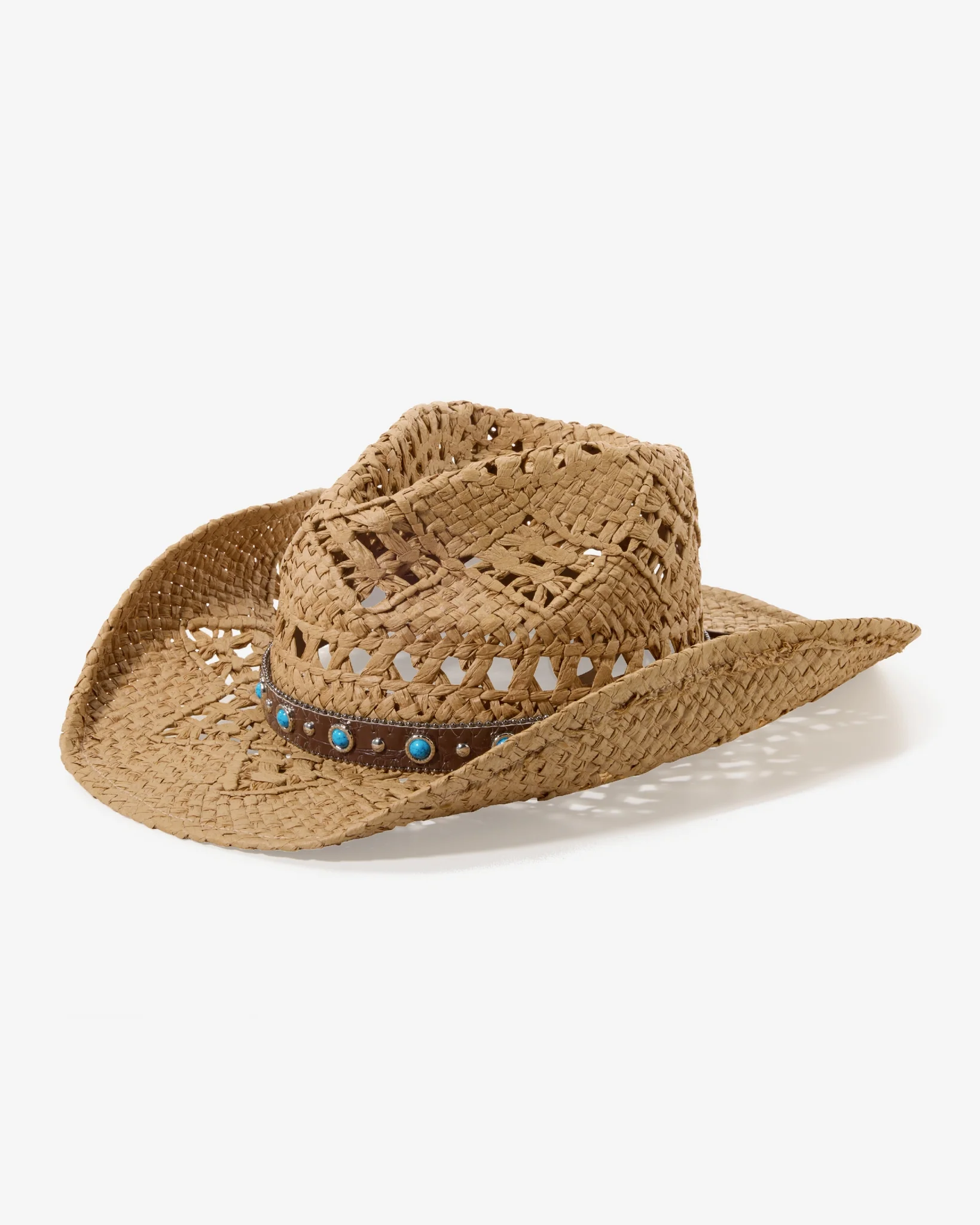 Turquoise and Leather Trim Western Hat Natural - Futureuc