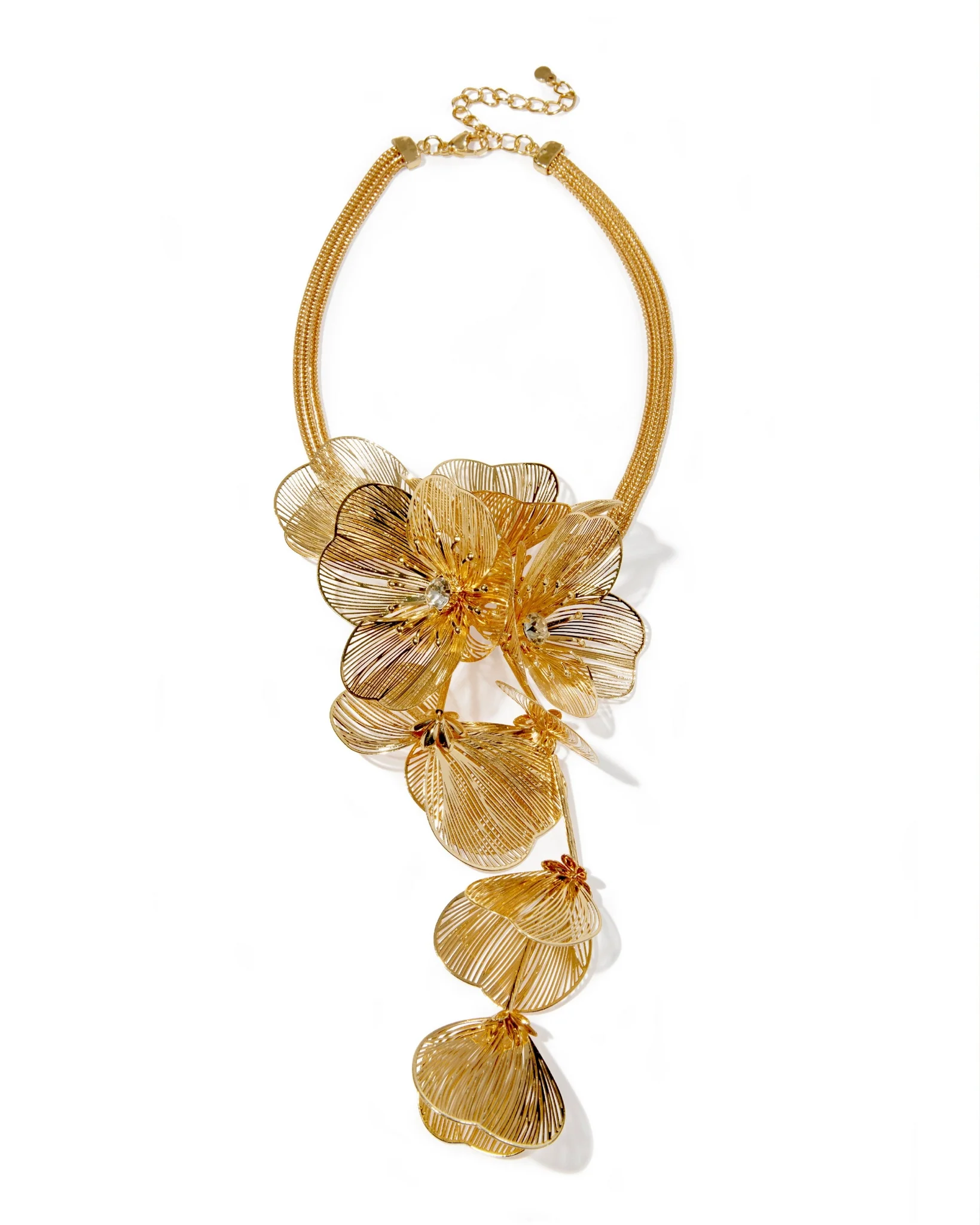 3D Flower Rhinestone Necklace Gold - Futureuc