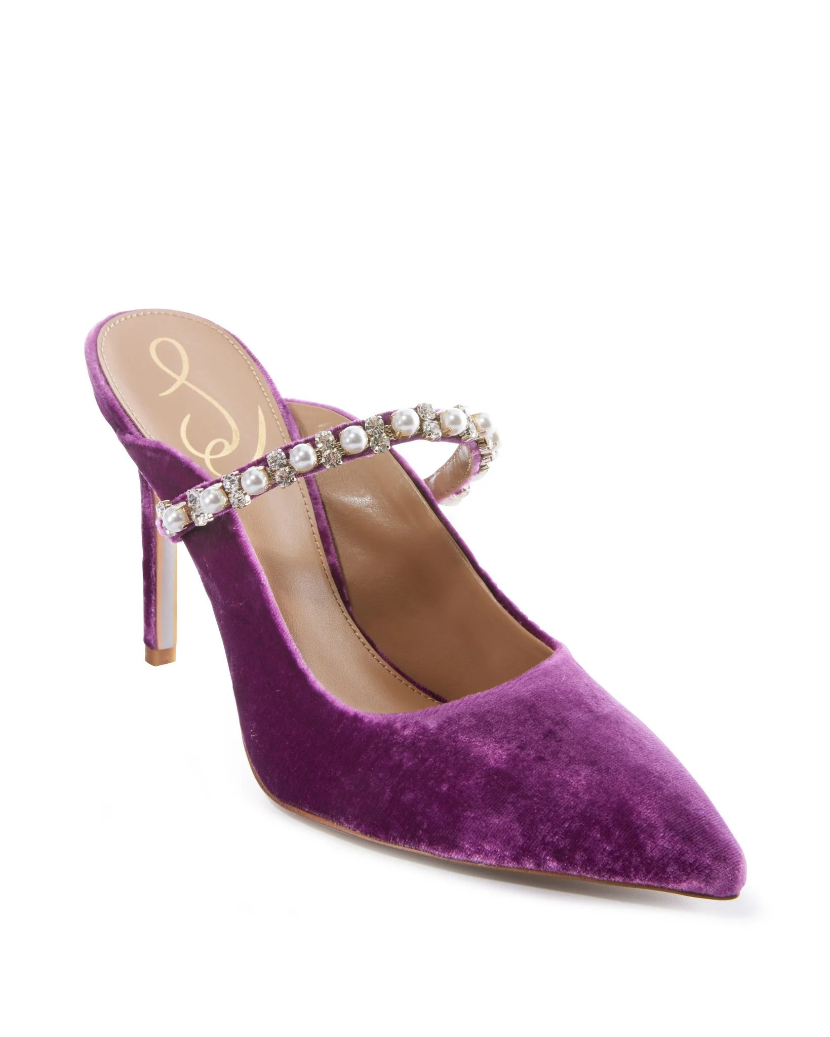 Velvet And Pearl Pointed Slip-On Heel Purple - Futureuc