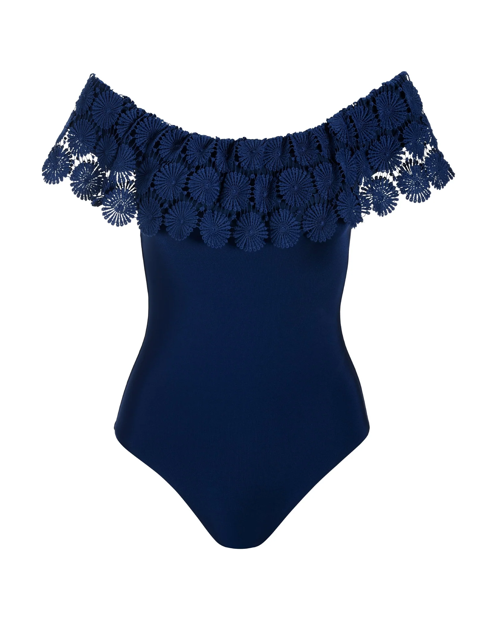 Bardot Crochet Off-The-Shoulder One-Piece Swimsuit Navy - Futureuc