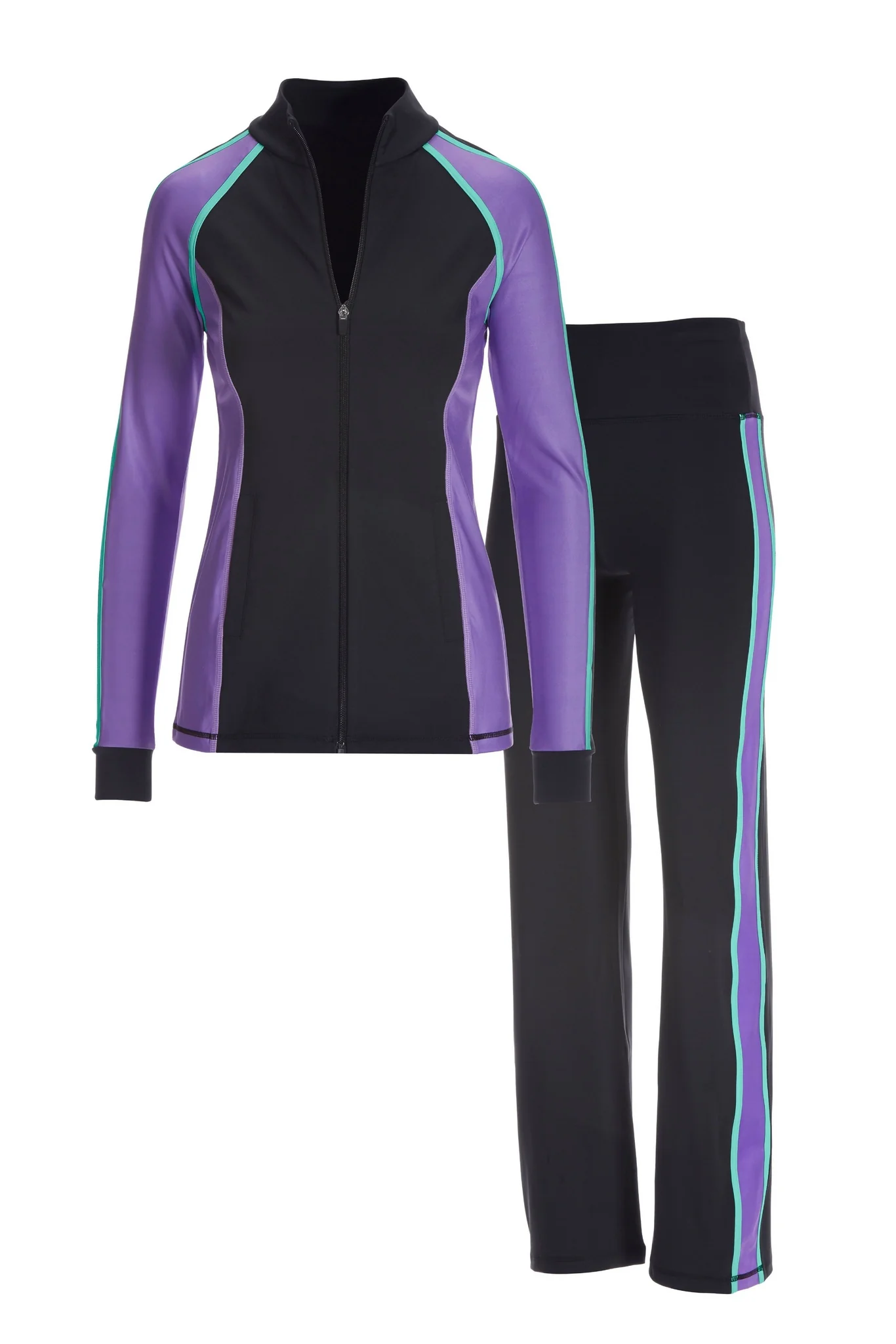 B Active Piped Zip Up Set Black Multi - Futureuc