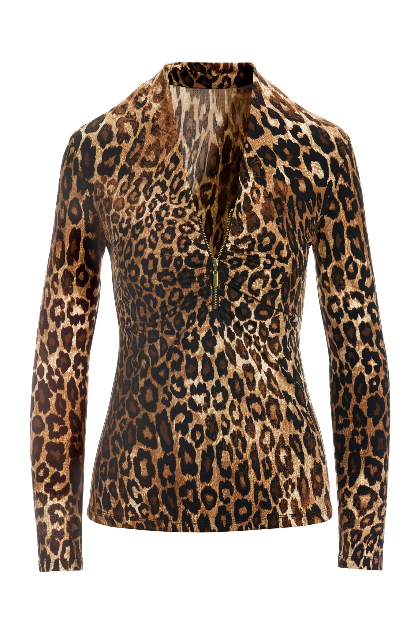 Animal Ruched Zipper Neckline Top Multi - Futureuc