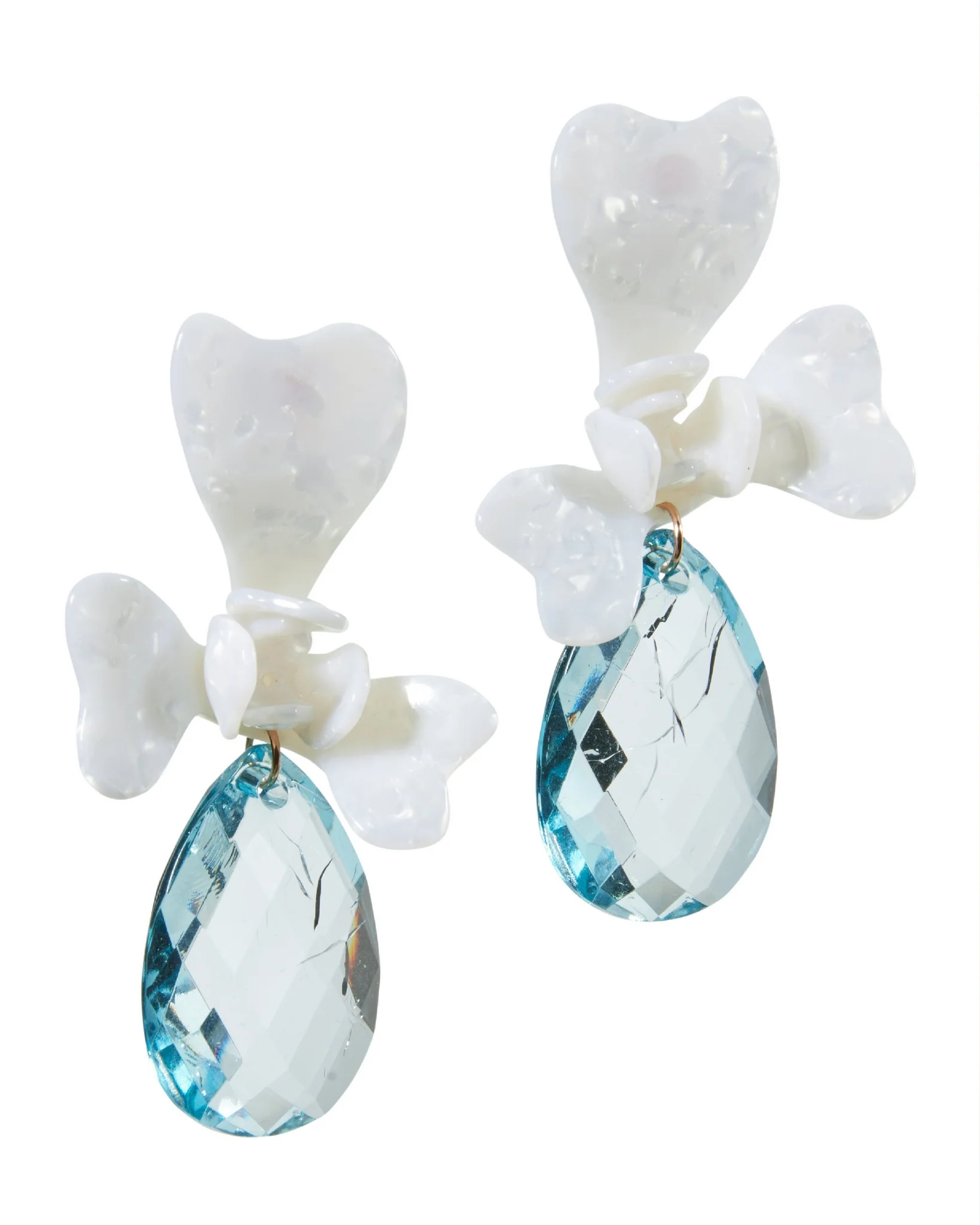 3D Floral Gem Drop Earring Blue - Futureuc
