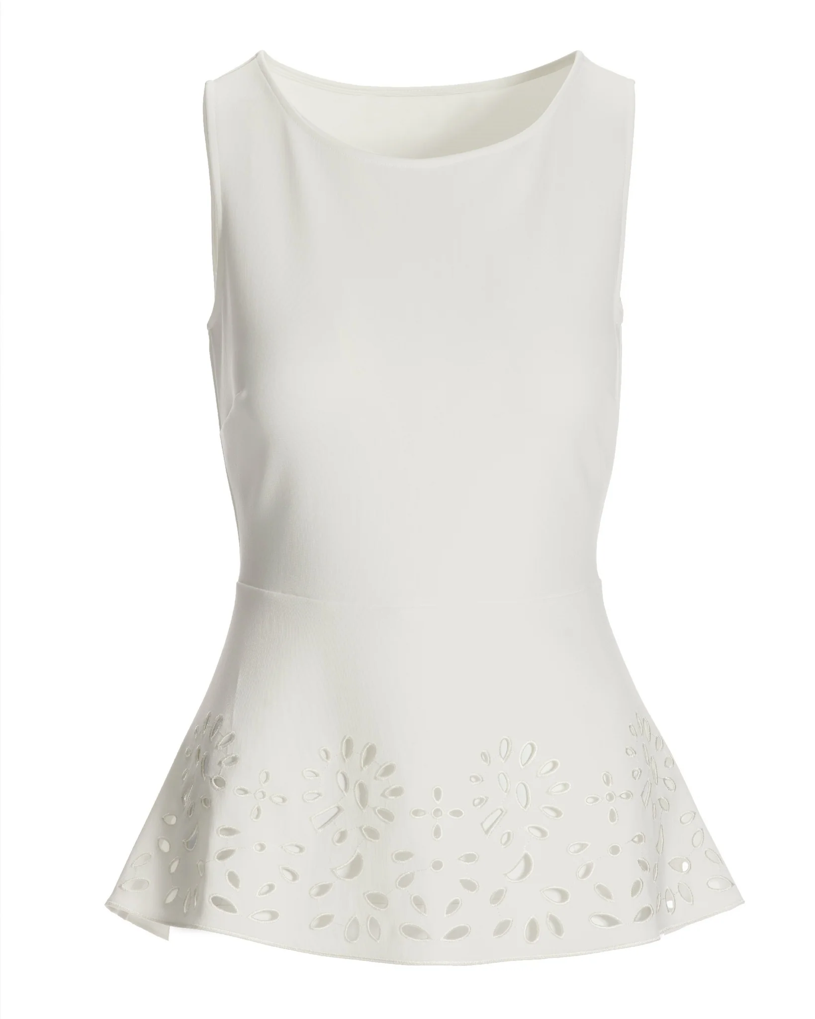 Beyond Travel Laser Cut Sleeveless Peplum Top Ivory Coast - Futureuc