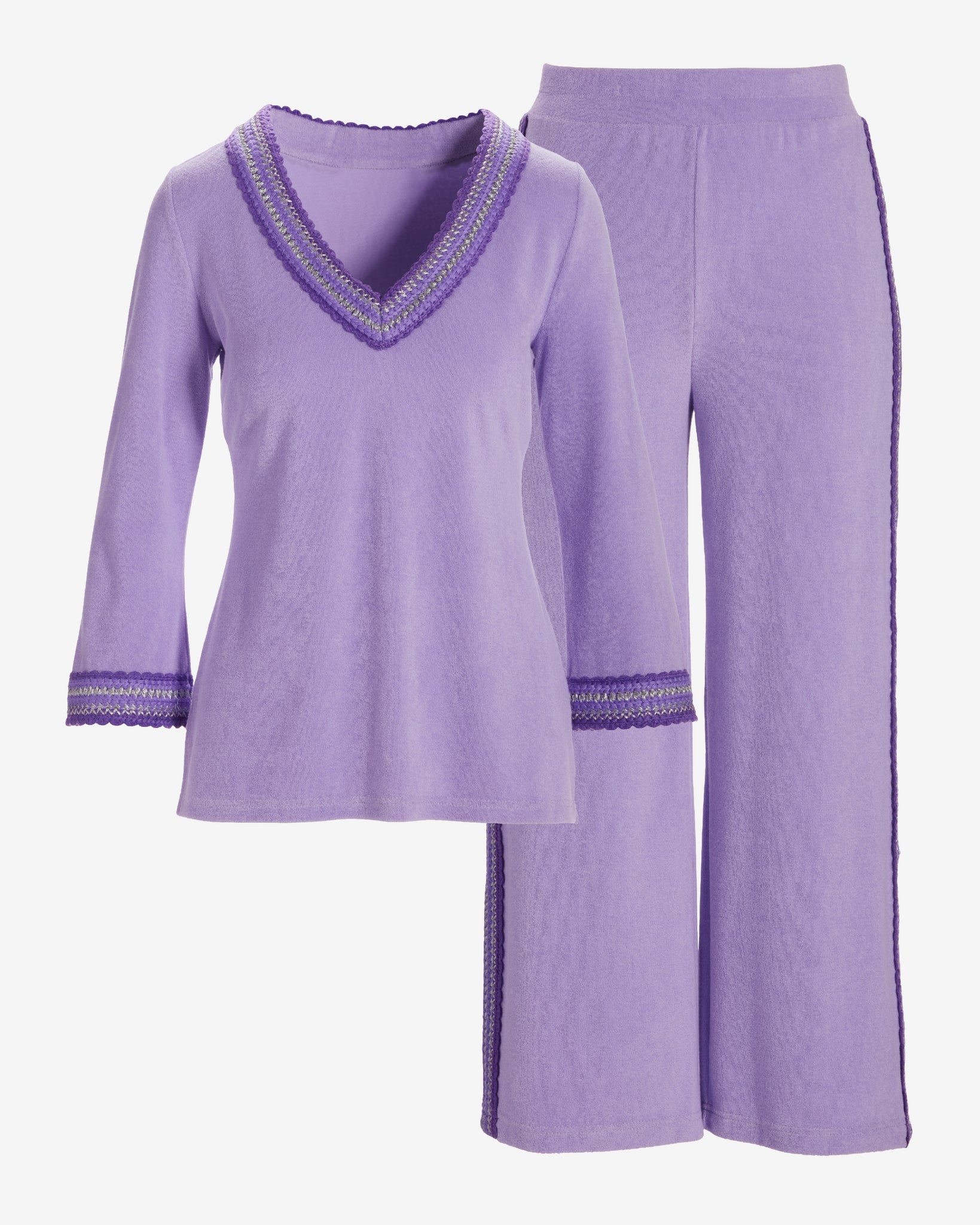 Beach Terry Crochet Trim Lounge Set Lavender - Futureuc