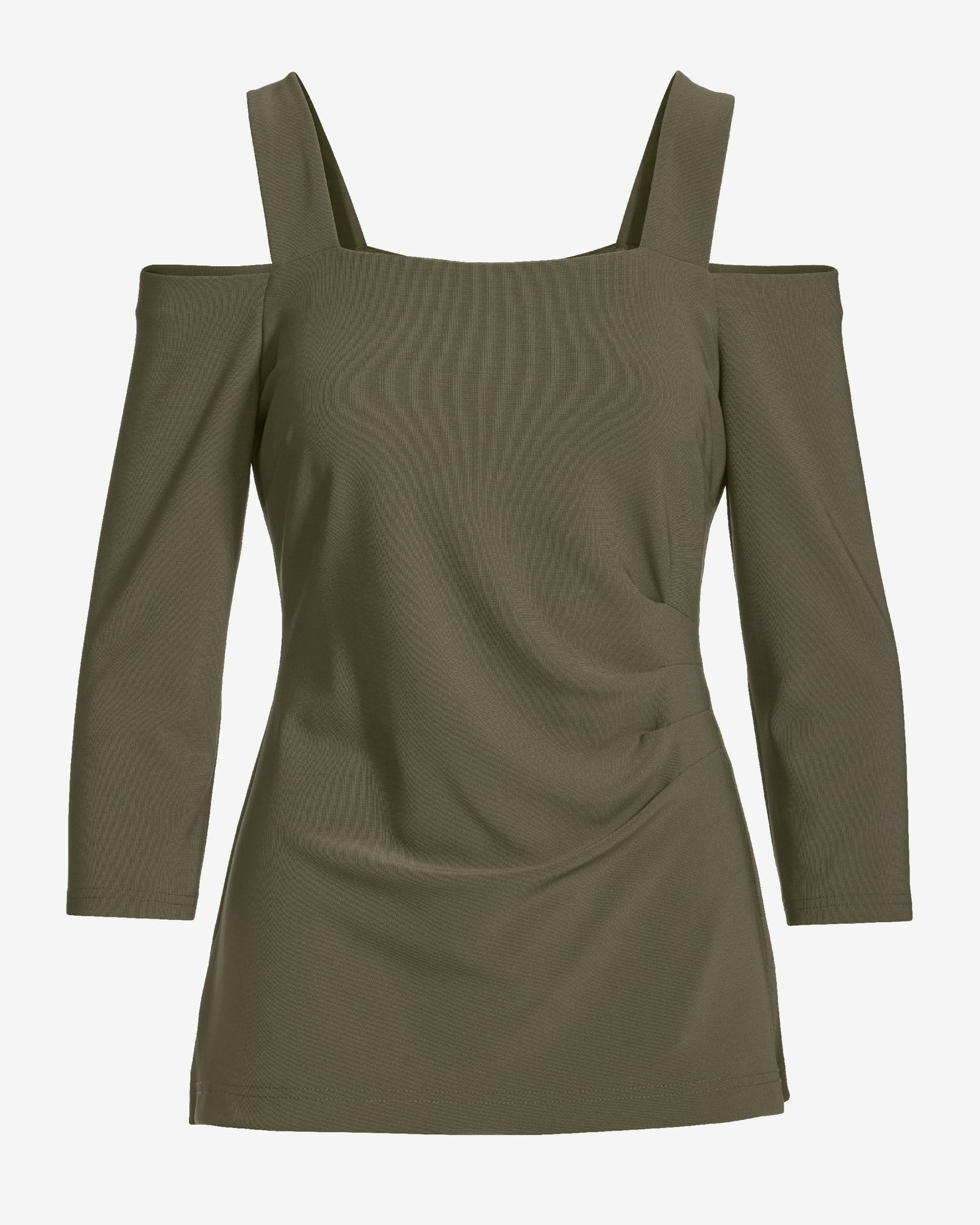 Beyond Travel Cold Shoulder Three Quarter Sleeve Top Olive Night - Futureuc
