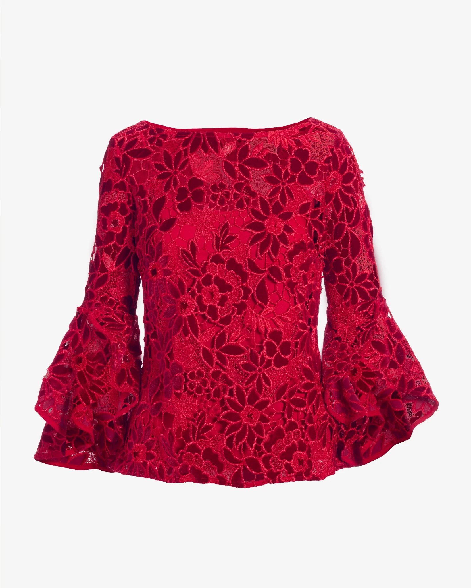 Velvet Lace Drama Sleeve Blouse Racing Red - Futureuc