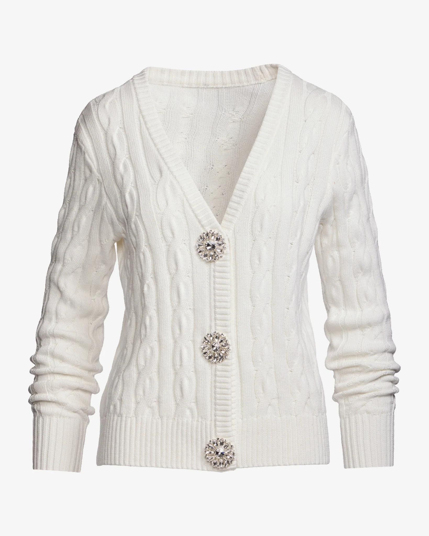 Cable Embellished Button Cardigan Off White - Futureuc