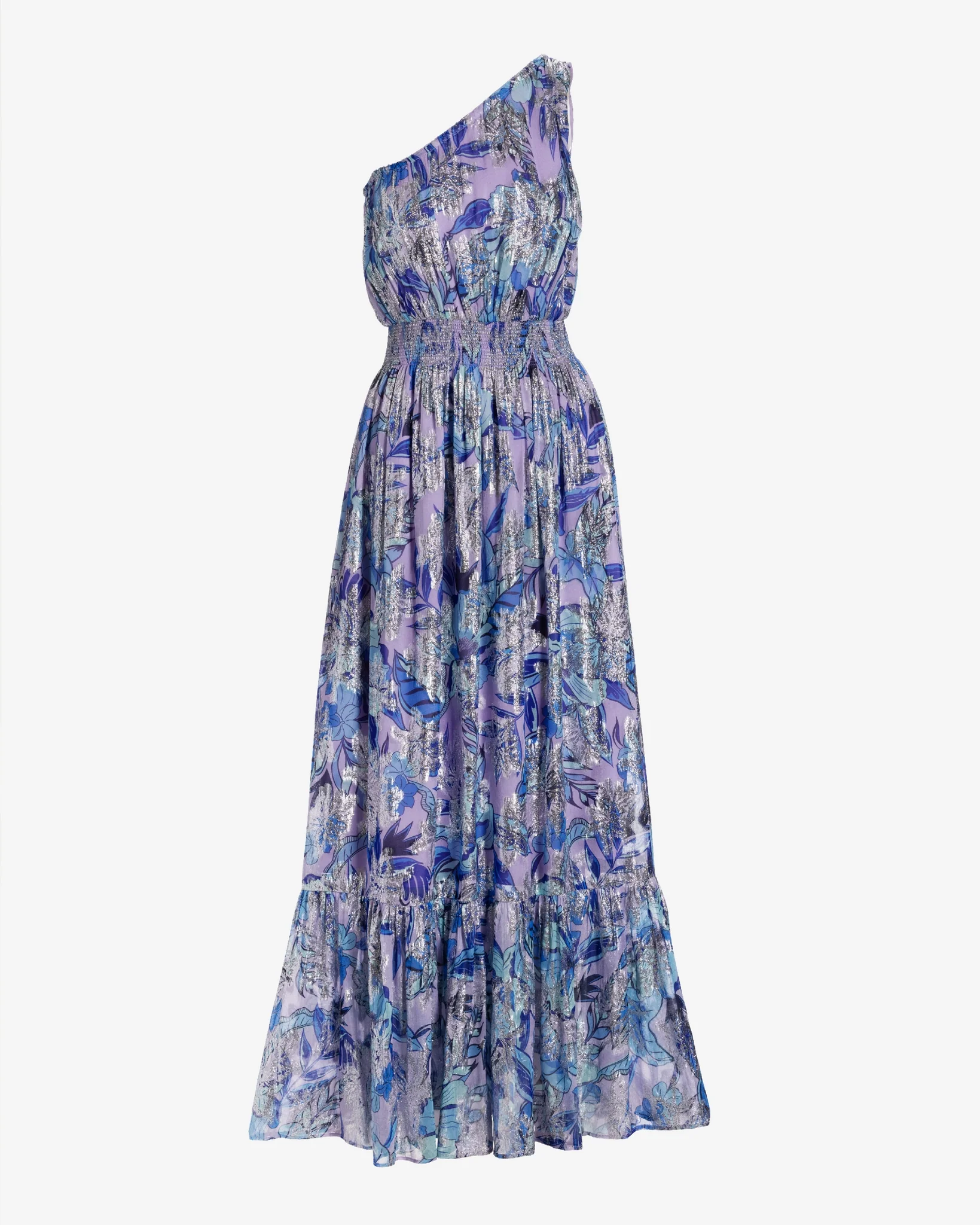 Azul Blooms Print One Shoulder Metallic Maxi Dress Azul Blooms - Futureuc