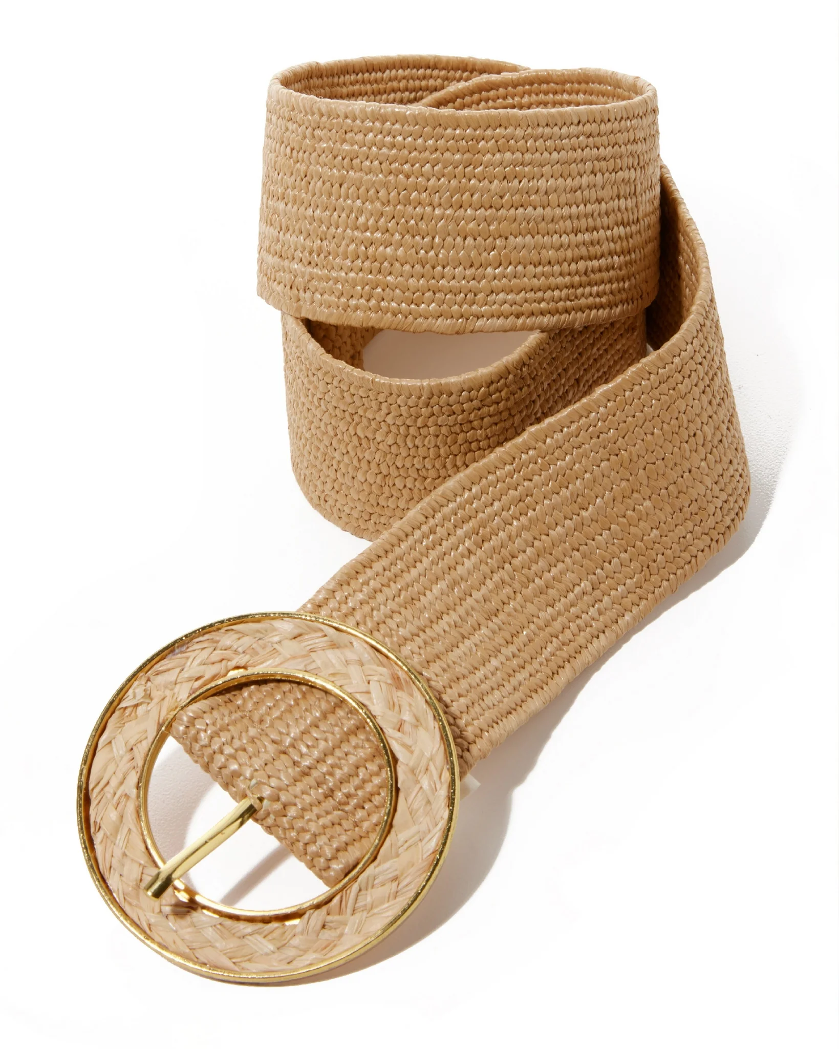 Woven Round Buckle Belt Natural - Futureuc