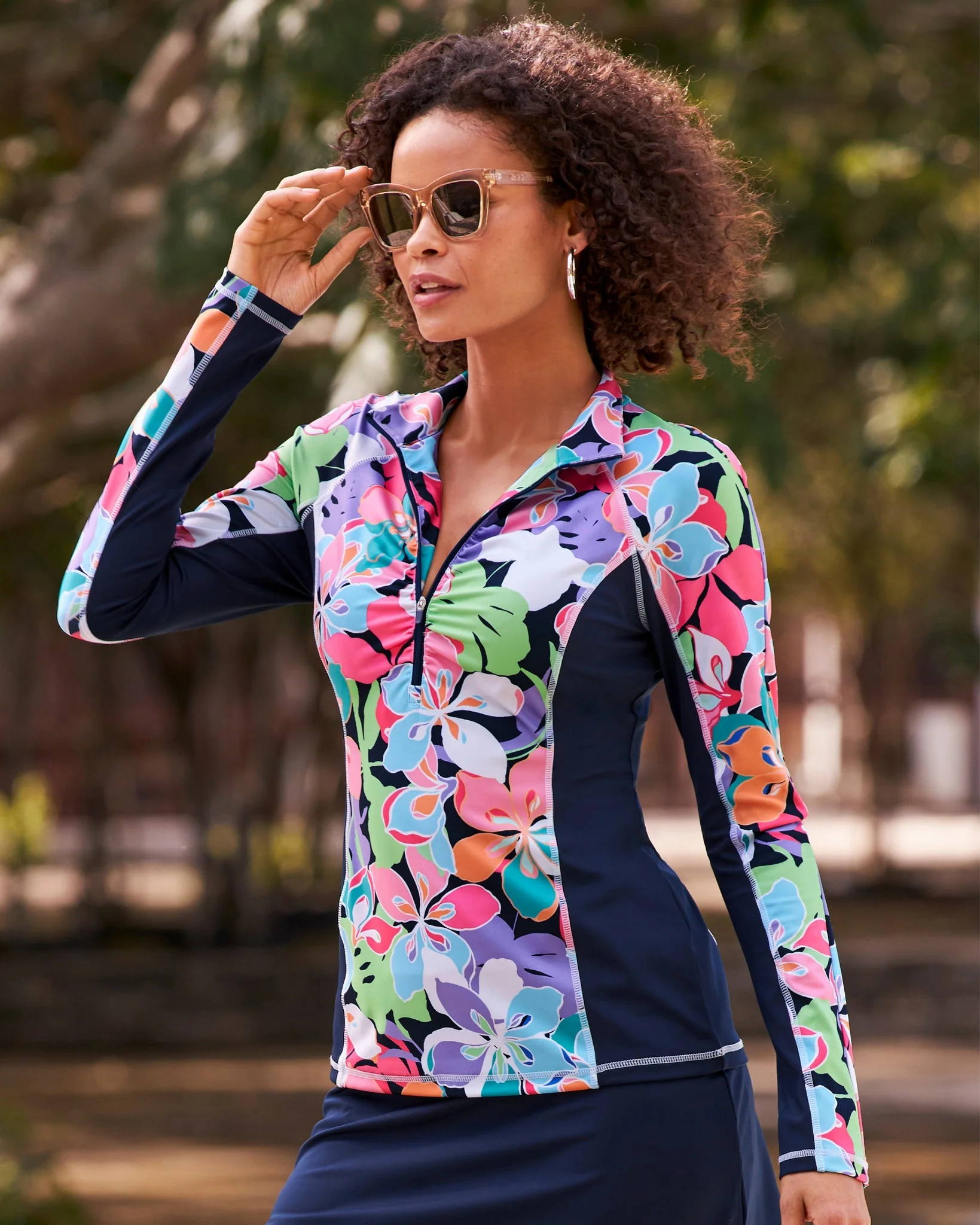 B-Active Bright Abstract Print Half-Zip Sport Top Multi - Futureuc