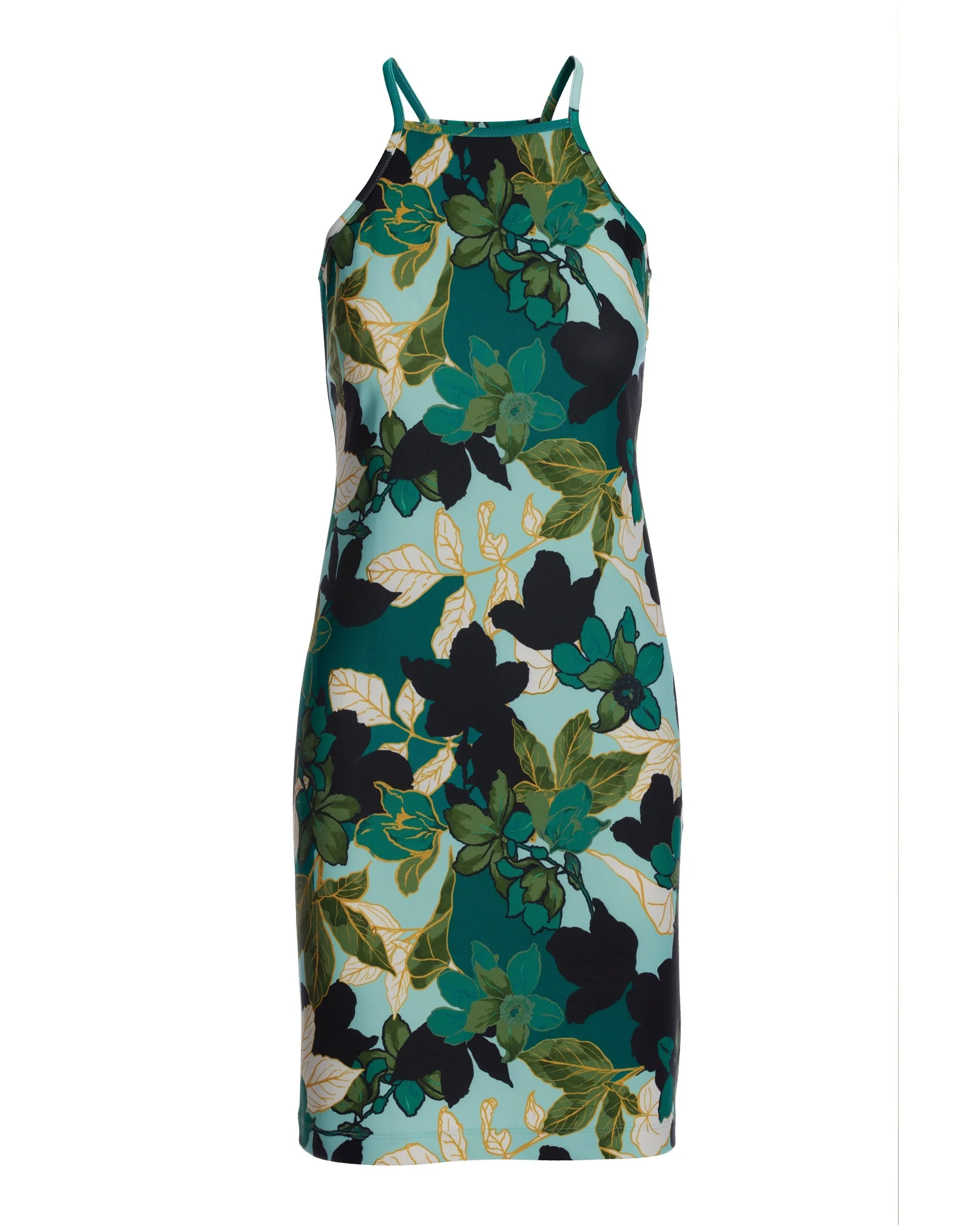 Beyond Travel Shadow Florals High Neck Short Dress Parasailing/Jet Black - Futureuc