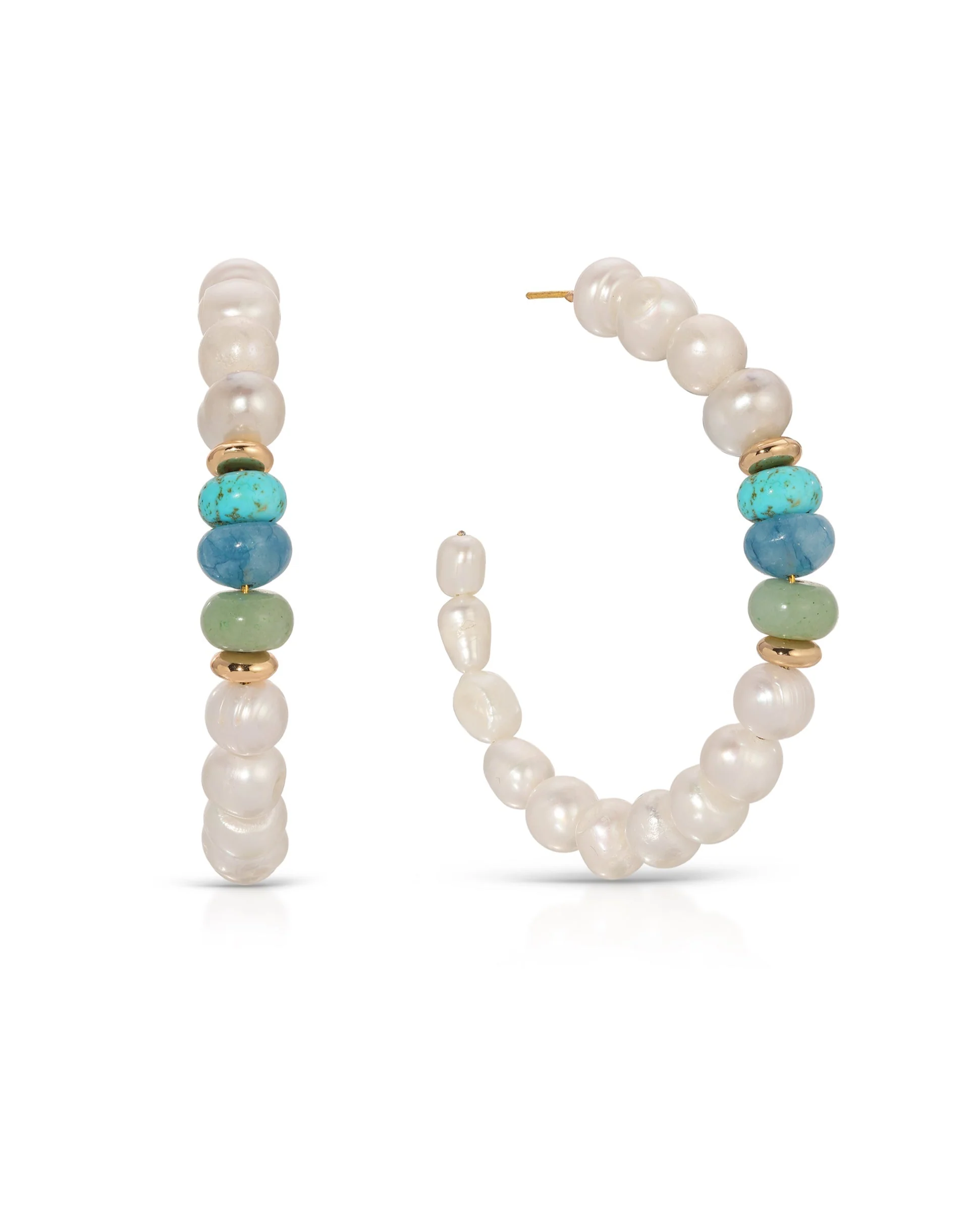 Beach Day Pearl and Gemstone Hoop Earrings - Futureuc
