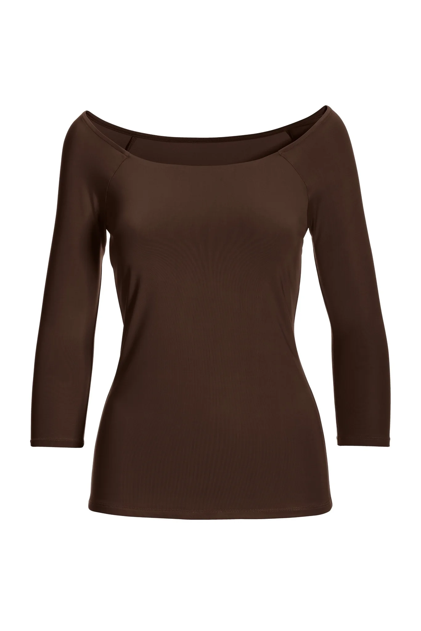 Boat Neck Three Quarter Sleeve Sculpting Top Coffee Bean - Futureuc