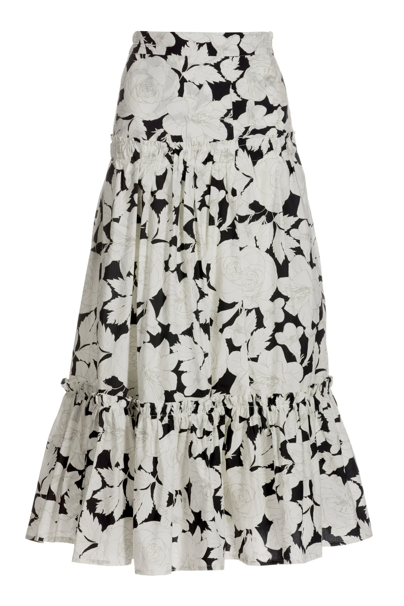 Black And White Floral Print Midi Skirt Black/White - Futureuc
