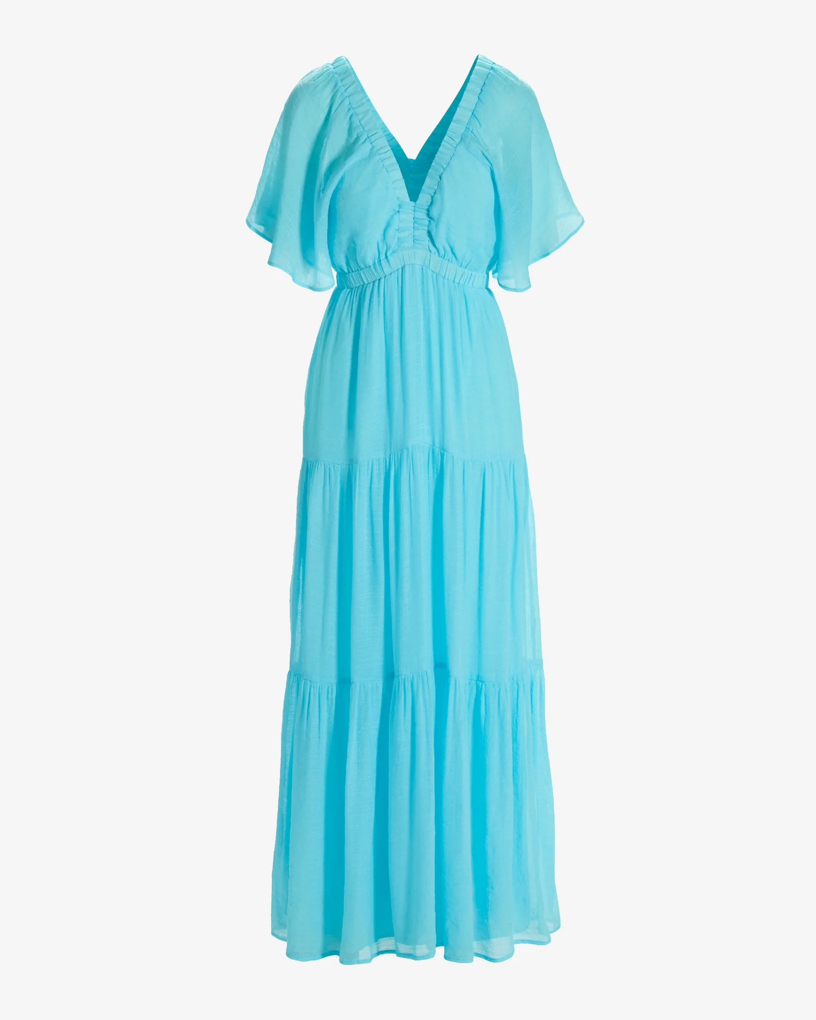 V Neck Gauze Tiered Maxi Dress Light Turquoise - Futureuc
