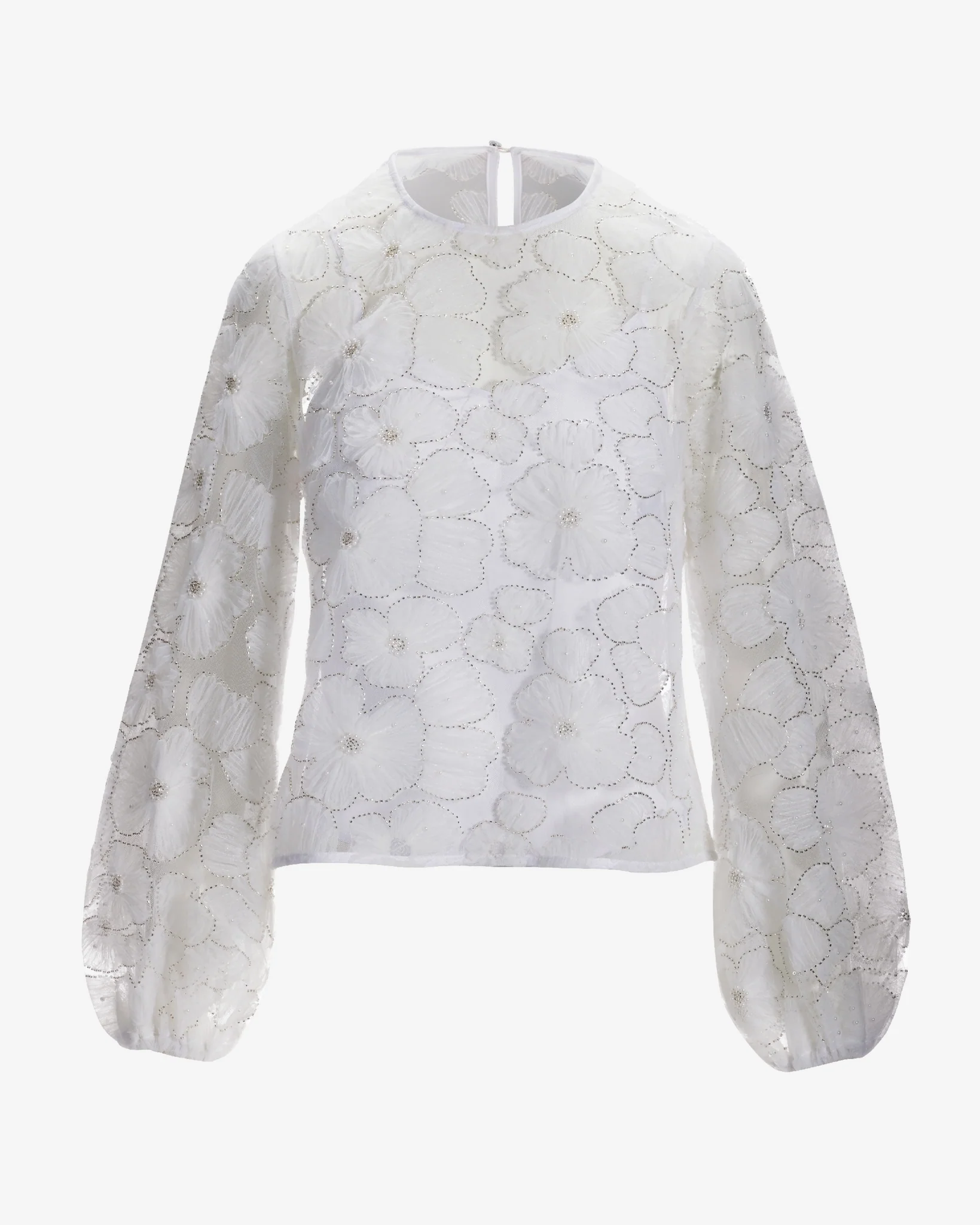 3D Embellished Floral Organza Blouse White - Futureuc