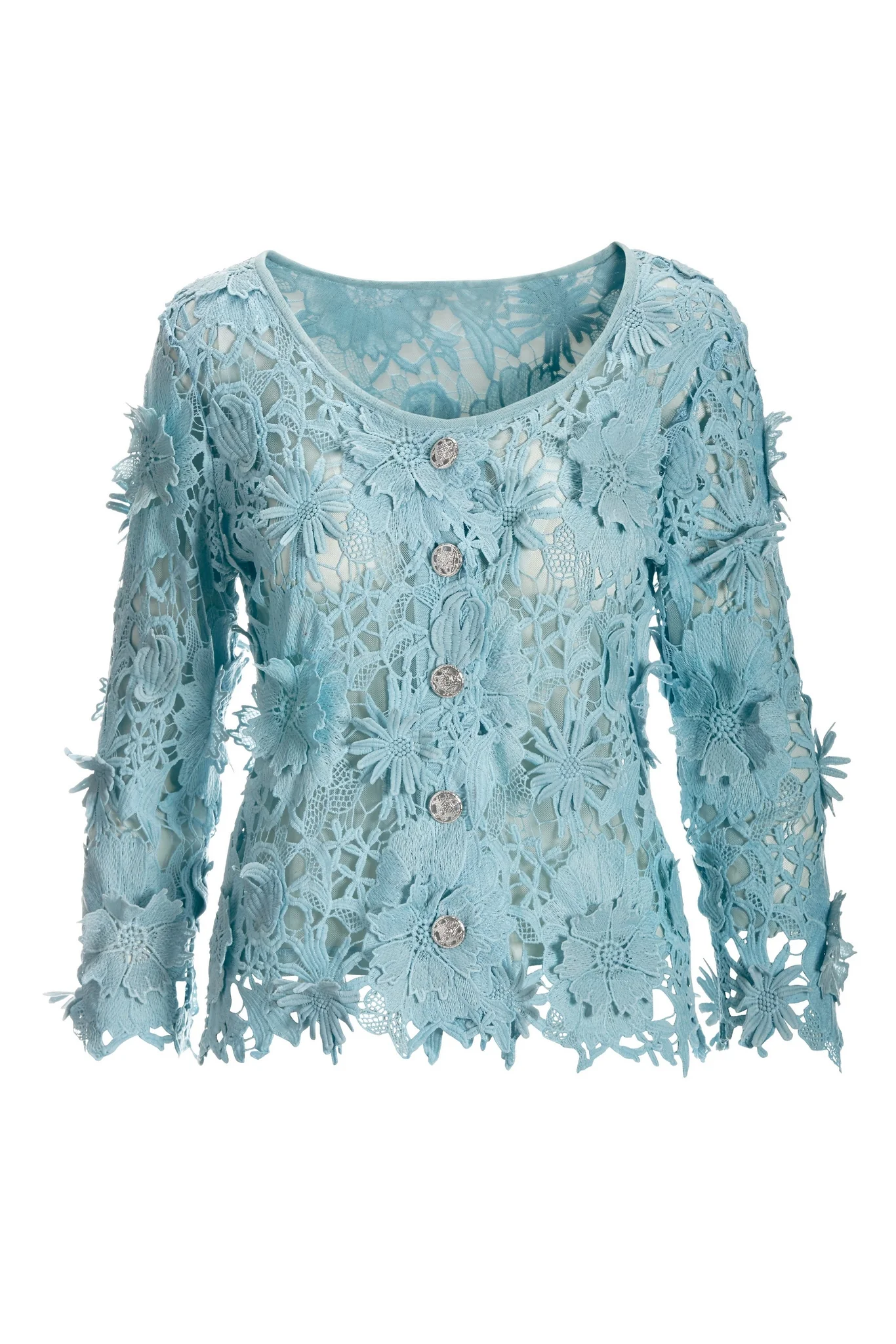 3D Floral Lace Jacket Airy Blue - Futureuc