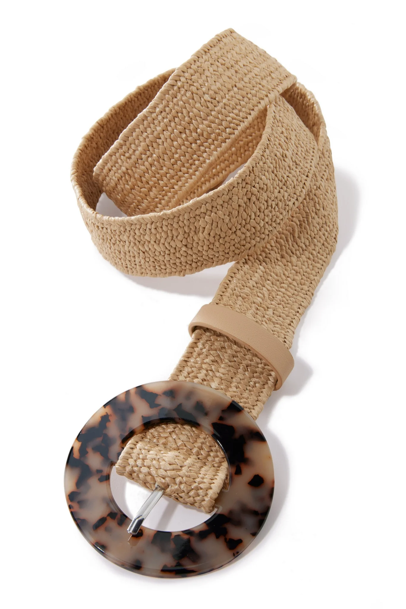 Tortoiseshell Buckle Raffia Stretch Belt Natural Multi - Futureuc