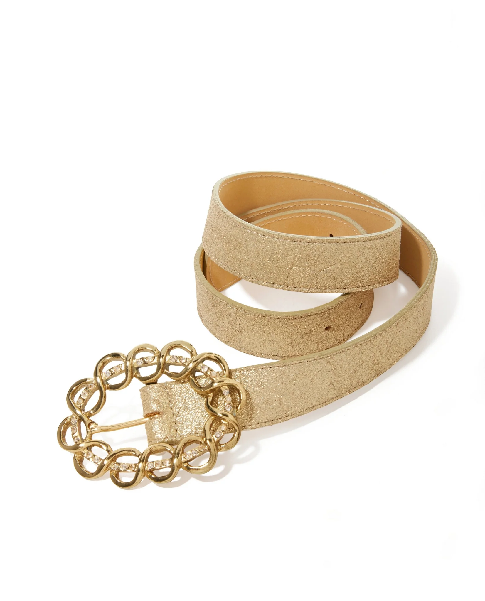 Twist Rhinestone Buckle Belt Gold - Futureuc