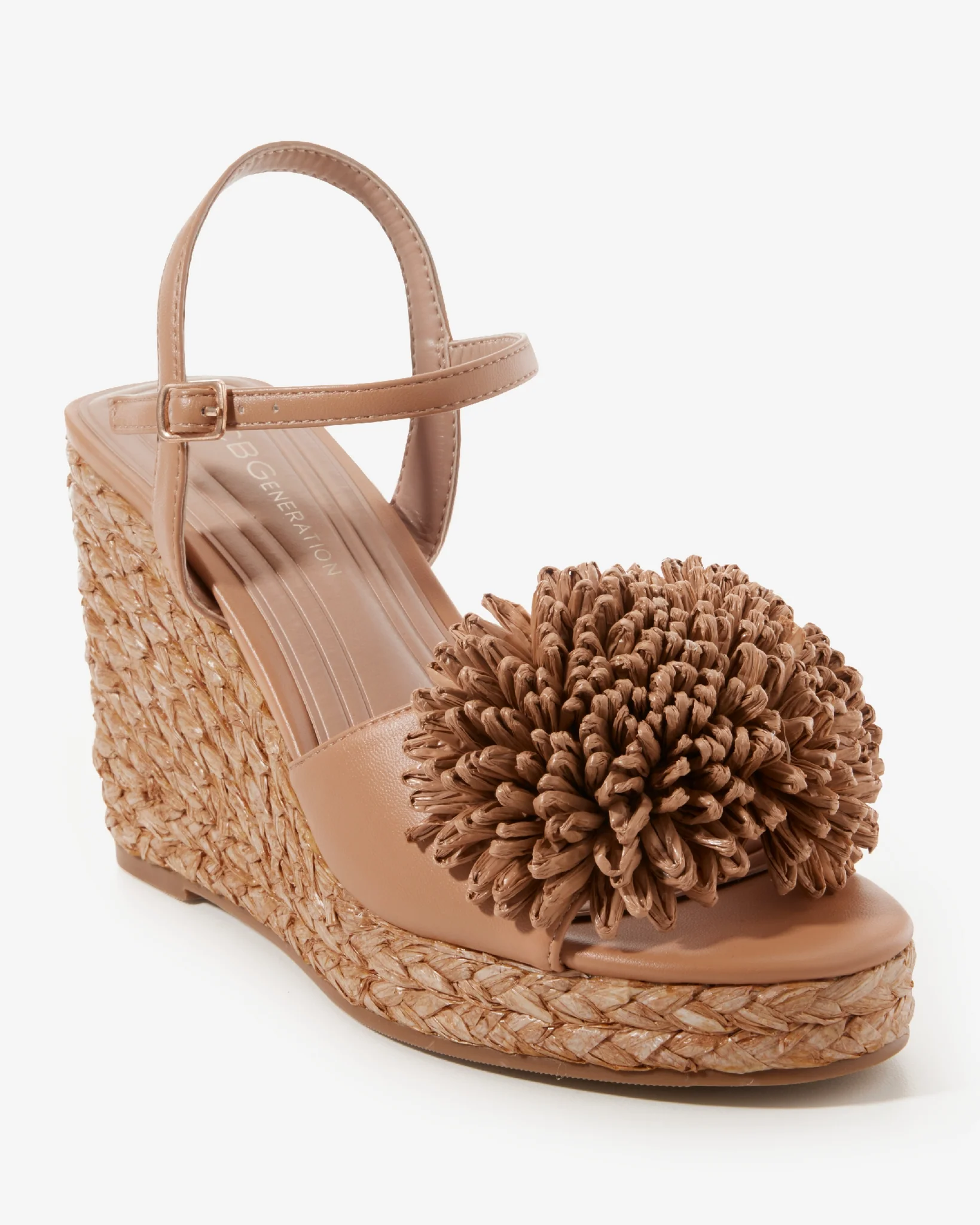 3D Raffia Flower Wedge Fawn - Futureuc
