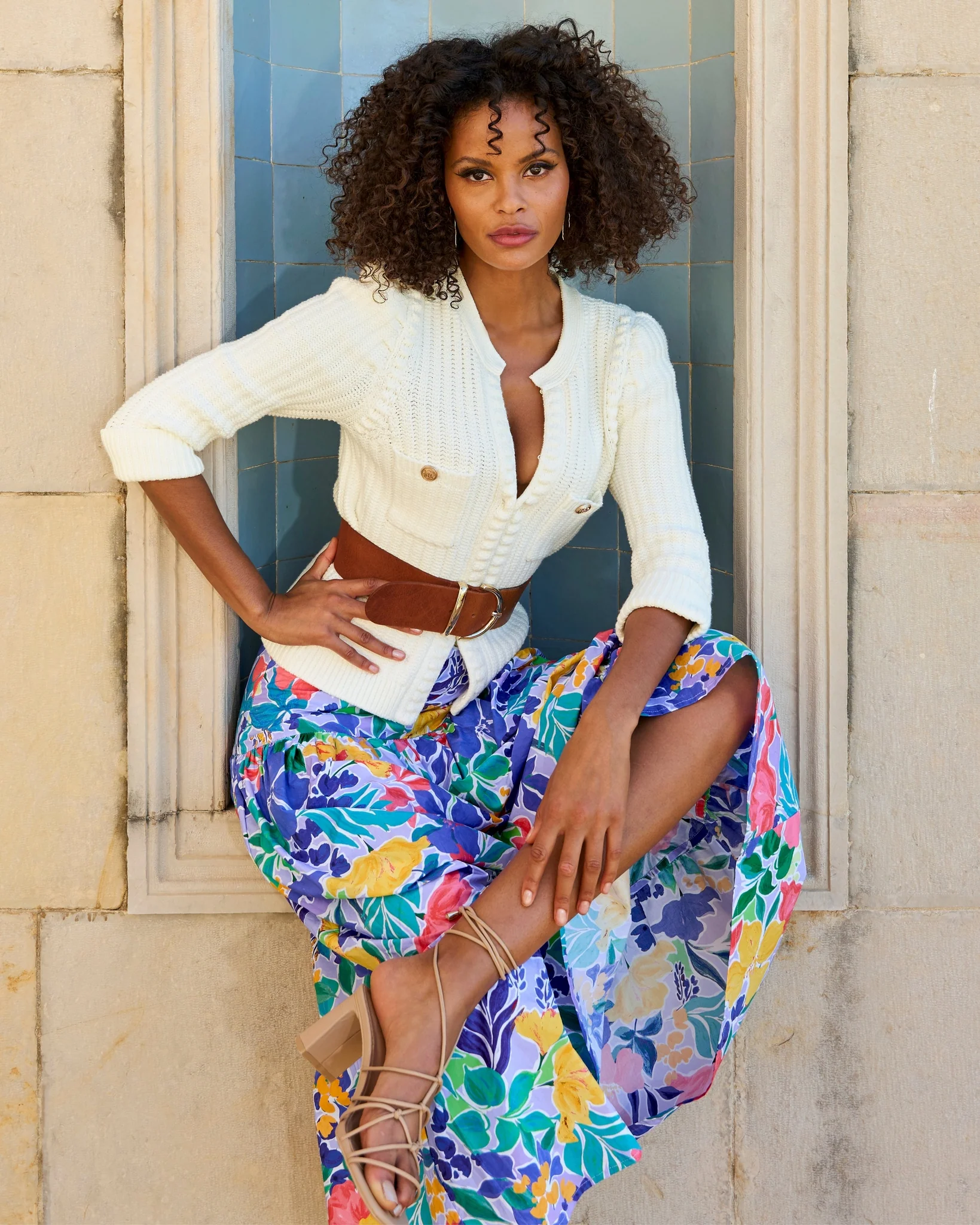 Wide Waist Leather Belt Brown - Futureuc