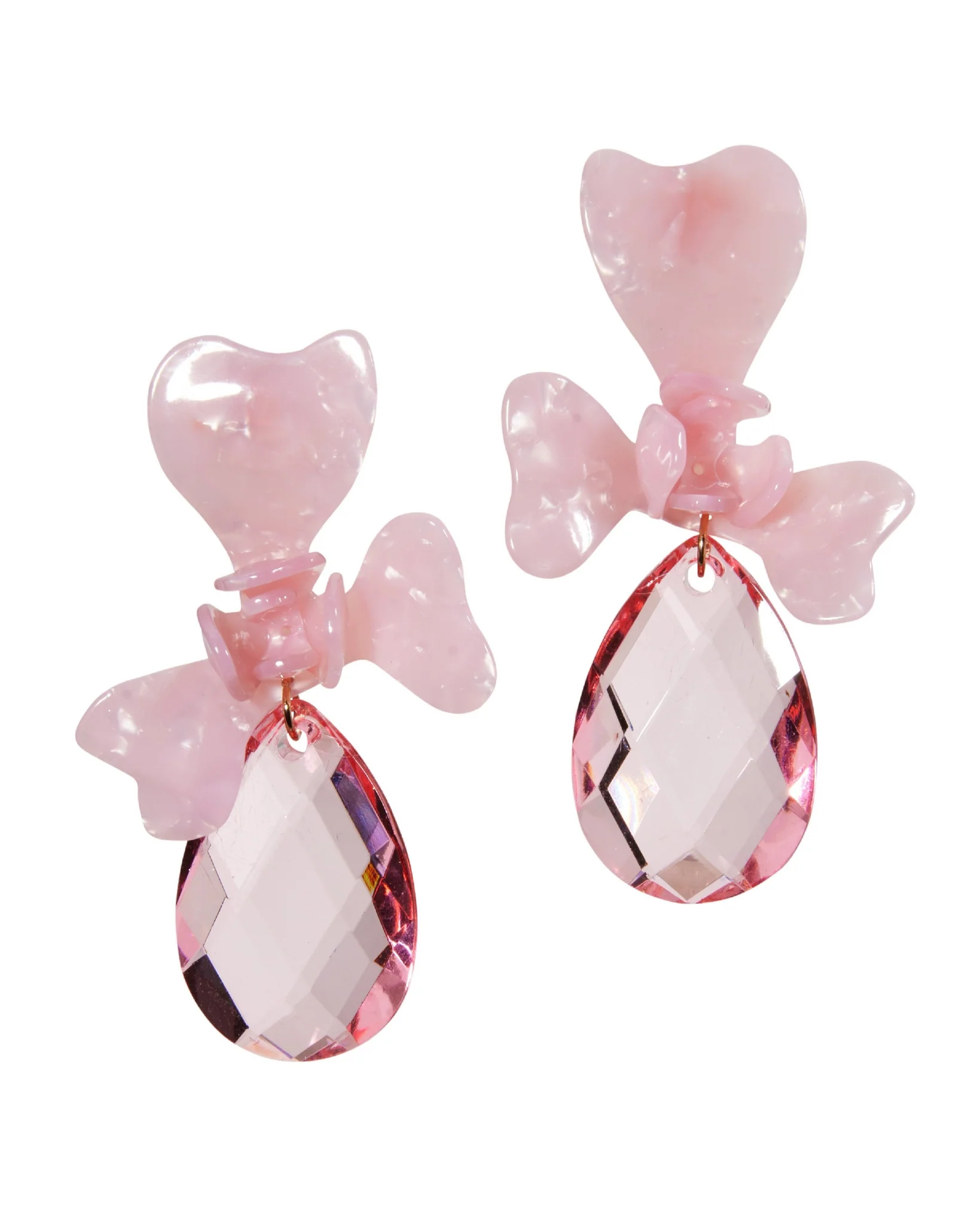 3D Floral Gem Drop Earring Pink - Futureuc