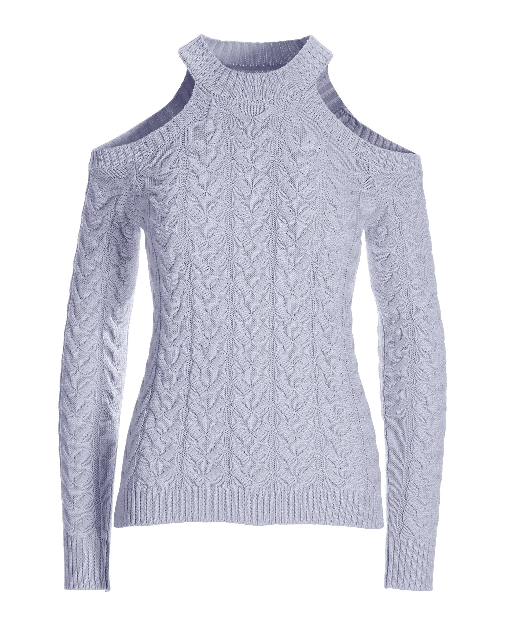 Cable Cold Shoulder Sweater Lavender - Futureuc