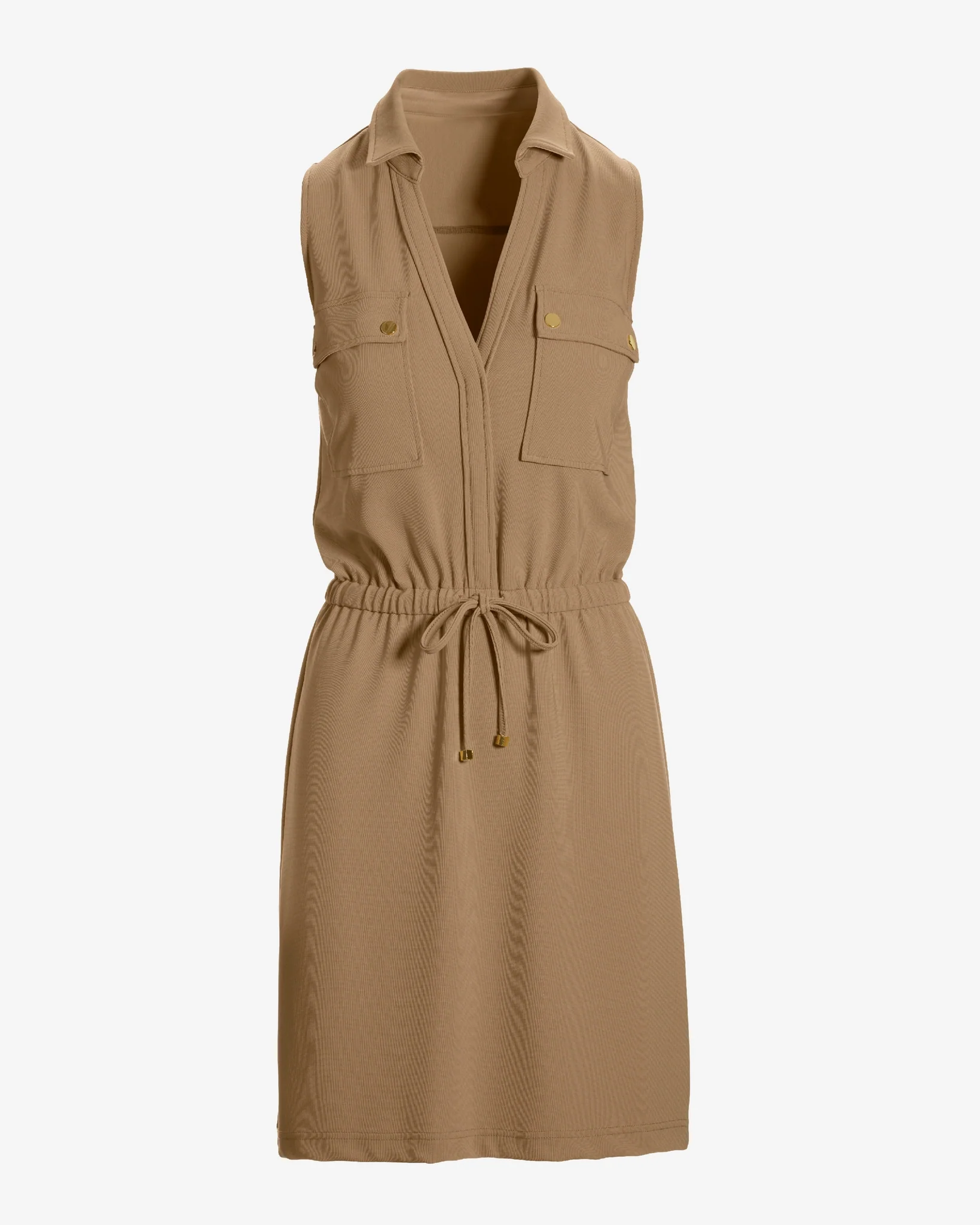 Beyond Travel Chic Drawstring Utility Dress Camel - Futureuc
