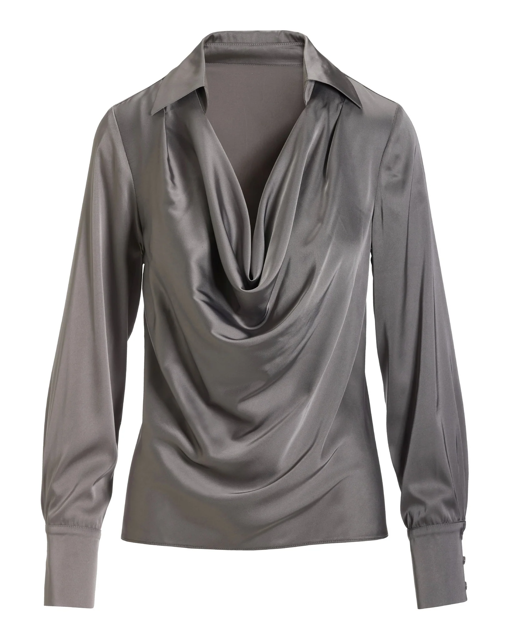 Veronica Collared Cowl Neck Charmeuse Blouse Ash - Futureuc