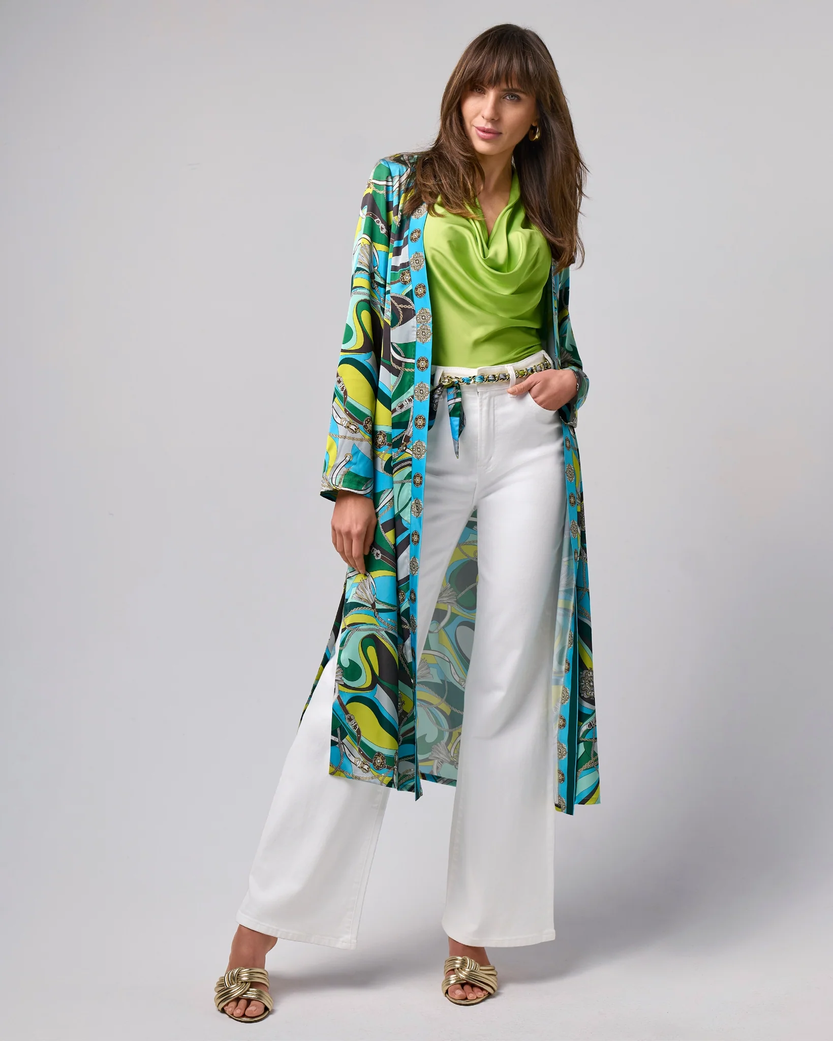 Abstract Belts Print Charmeuse Duster Abstract Belts - Futureuc